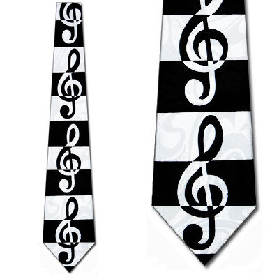 1582-100: G-Clef Ties Black White Clef Neckties by Steven Harris