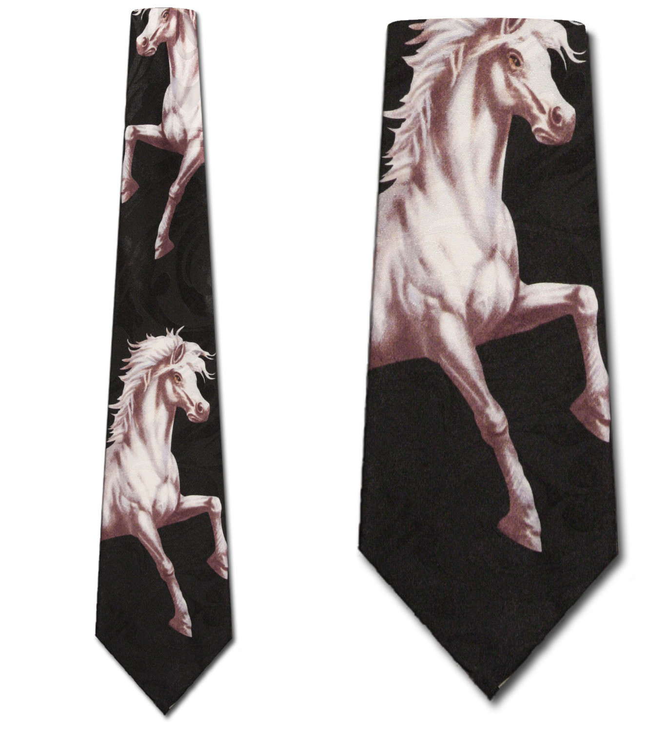 1592-100: Horses Tie White Stallion Neckties Black by Steven Harris