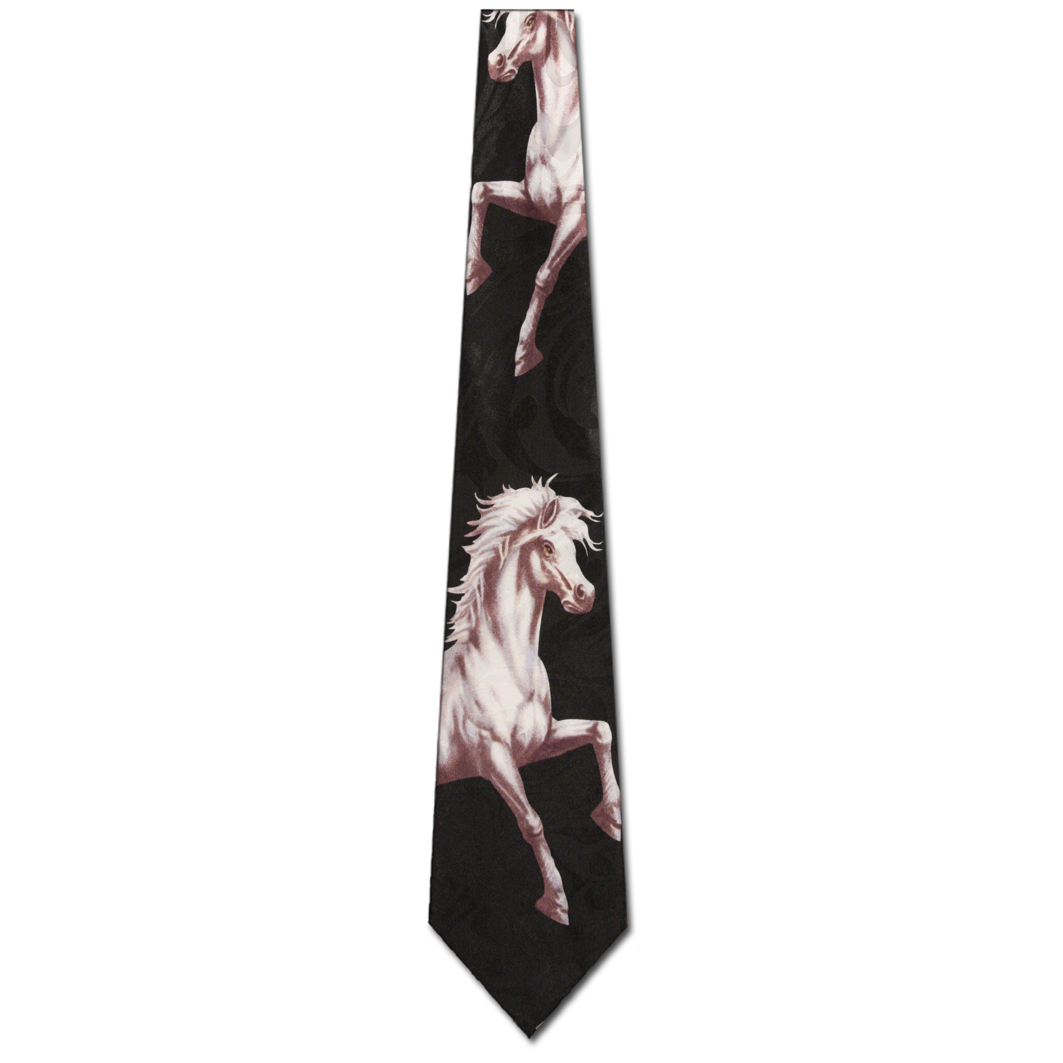 1592-100: Horses Tie White Stallion Neckties Black by Steven Harris at Abcties.com