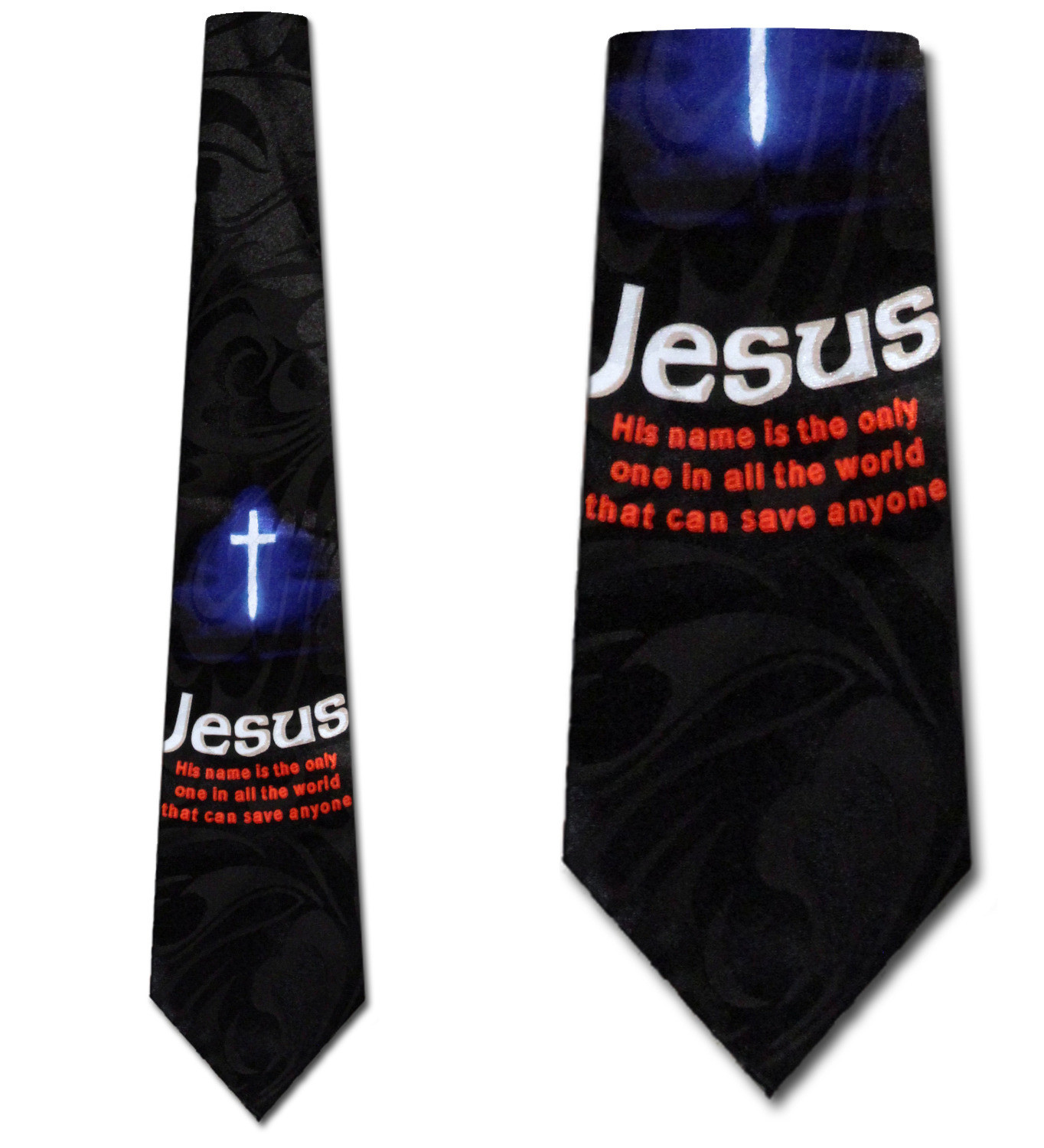 1606-100: Jesus Ties Cross Saves Anyone Neckties Black by Steven Harris at Abcties.com