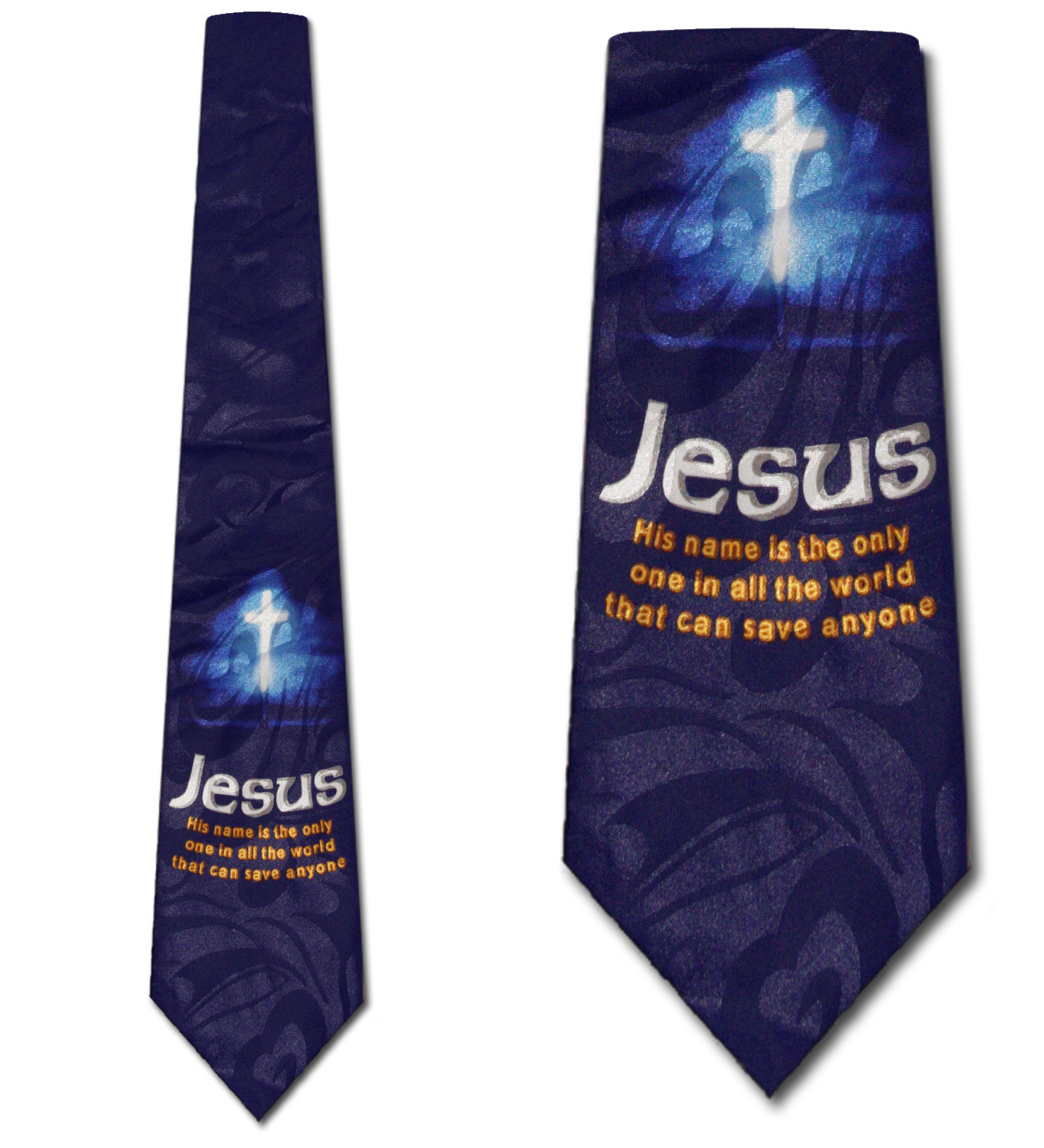 1606-102: Jesus Ties Cross Saves Anyone Neckties Navy by Steven Harris at Abcties.com