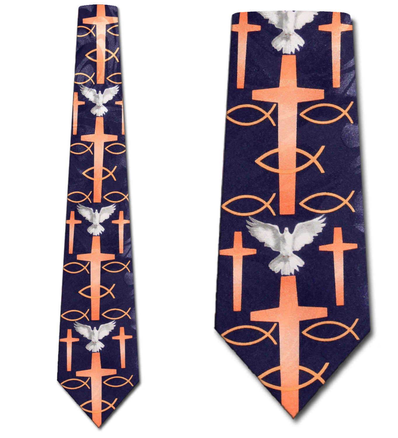 1610-100: Doves Crosses Fish Ties Religious Jesus Neckties Navy by Steven Harris