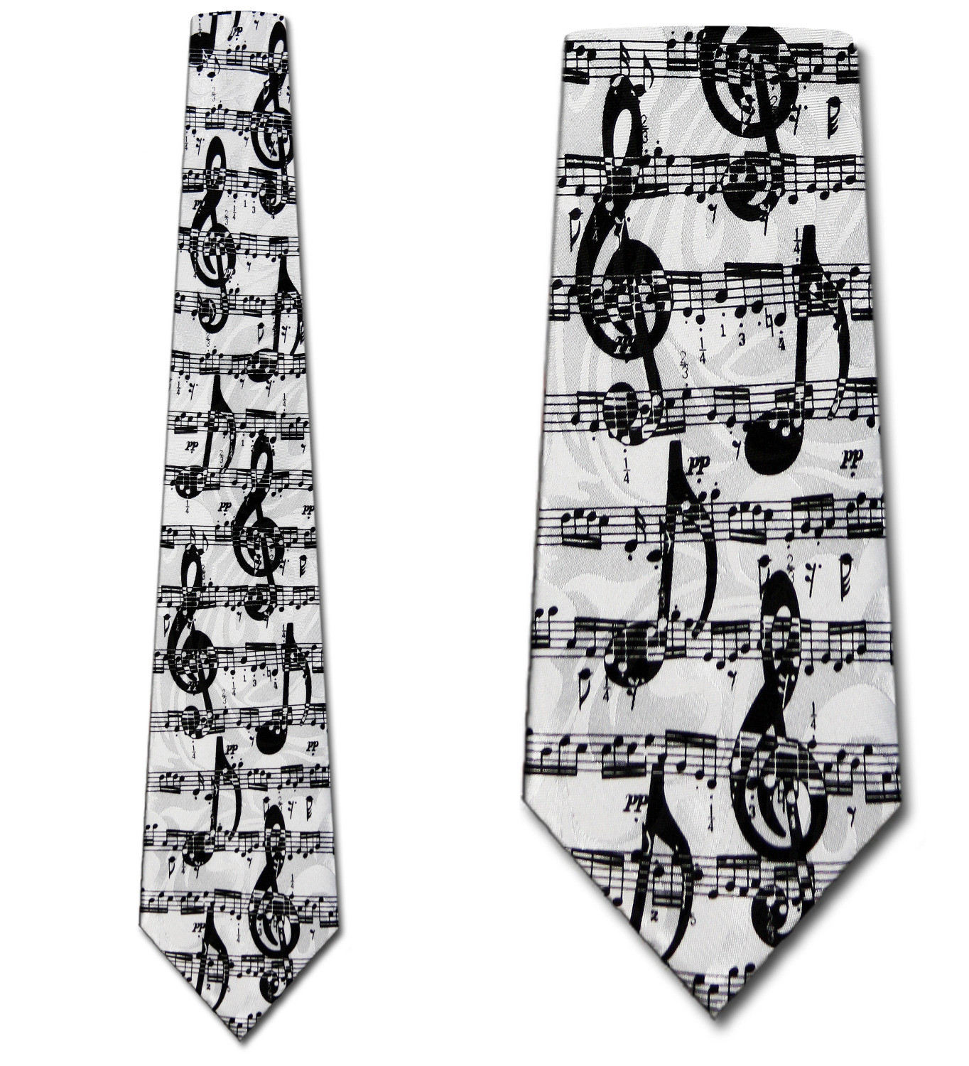 1641-100: Sheet Music Ties White Musical Note Neckties by Steven Harris