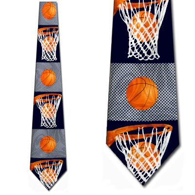 1646-102: Big Basketball Net Ties Navy Basket Balls Necktie by Steven Harris