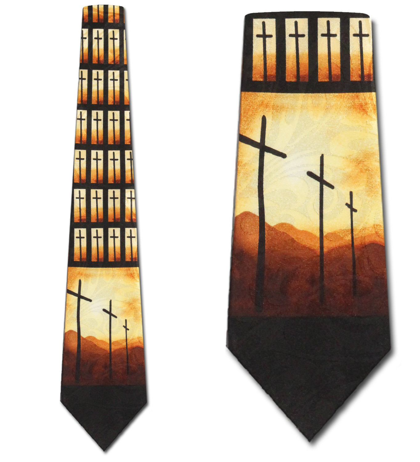 1659-100: Crosses and Mountains Necktie Inspirational Religious Ties Black by Steven Harris