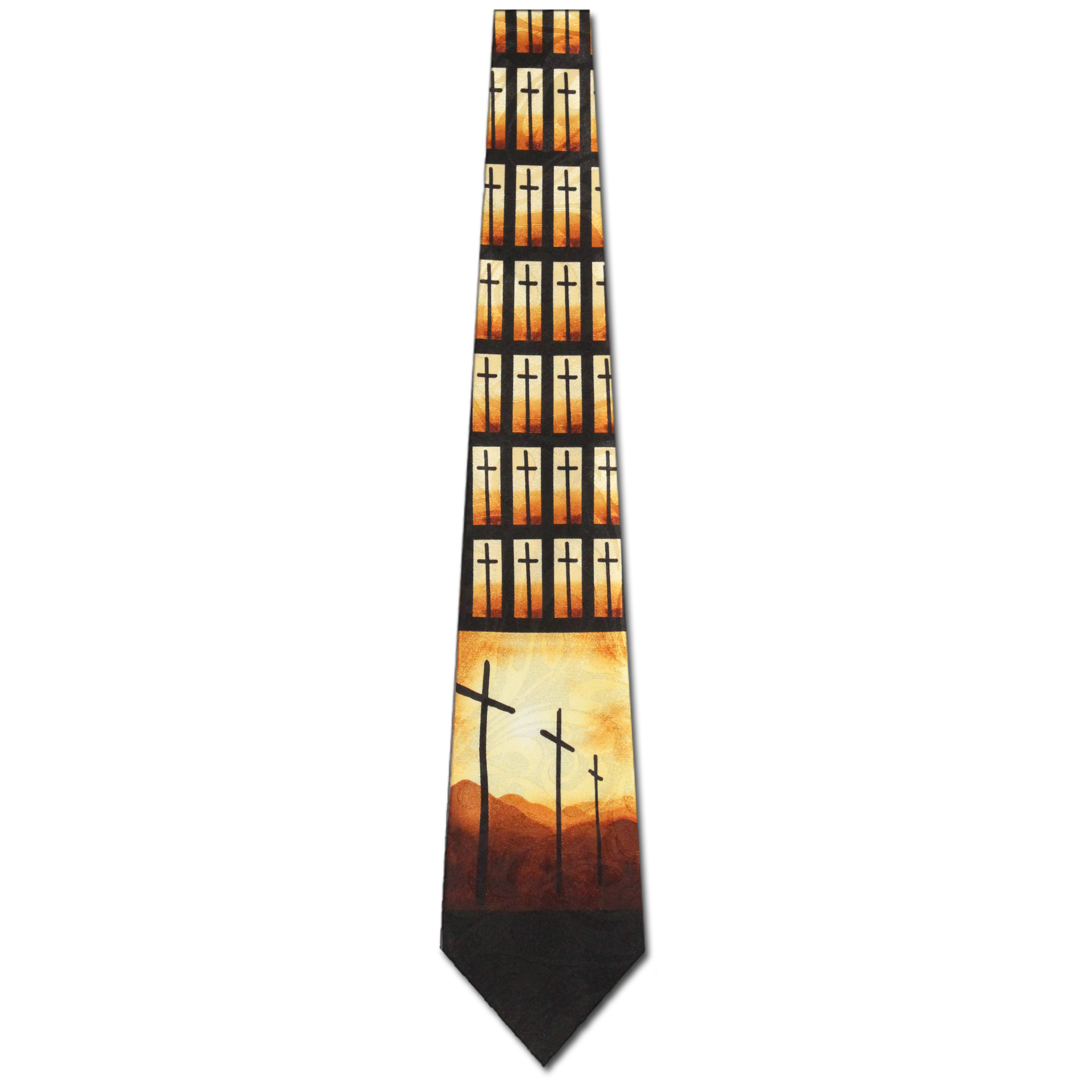1659-100: Crosses and Mountains Necktie Inspirational Religious Ties Black by Steven Harris at Abcties.com