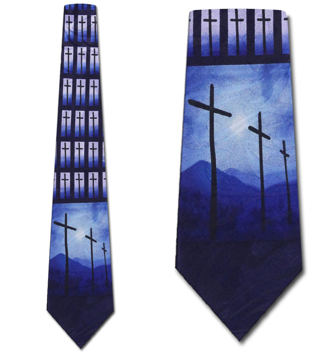 1659-102: Crosses and Mountains Necktie Inspirational Religious Ties Navy by Steven Harris