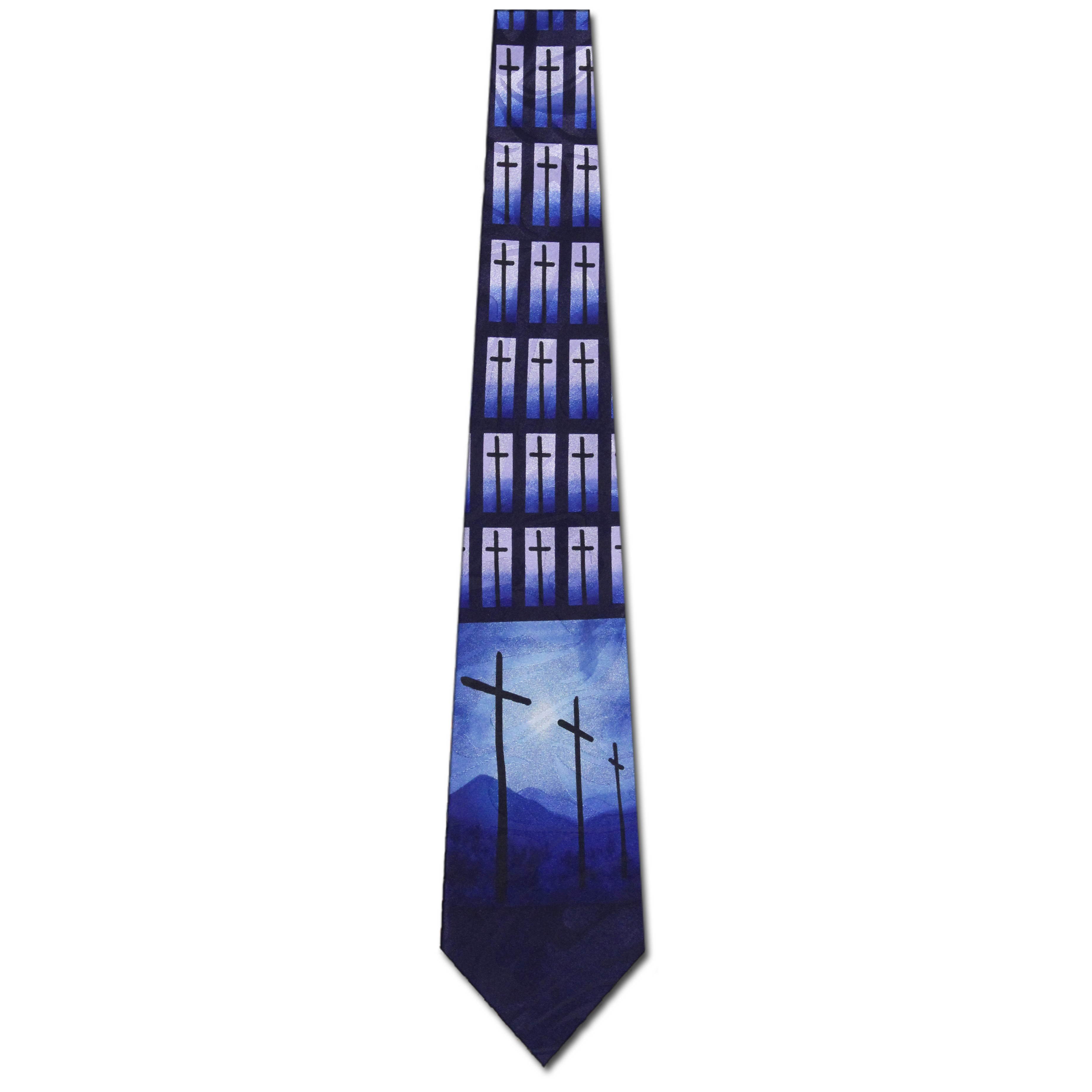 1659-102: Crosses and Mountains Necktie Inspirational Religious Ties Navy by Steven Harris at Abcties.com