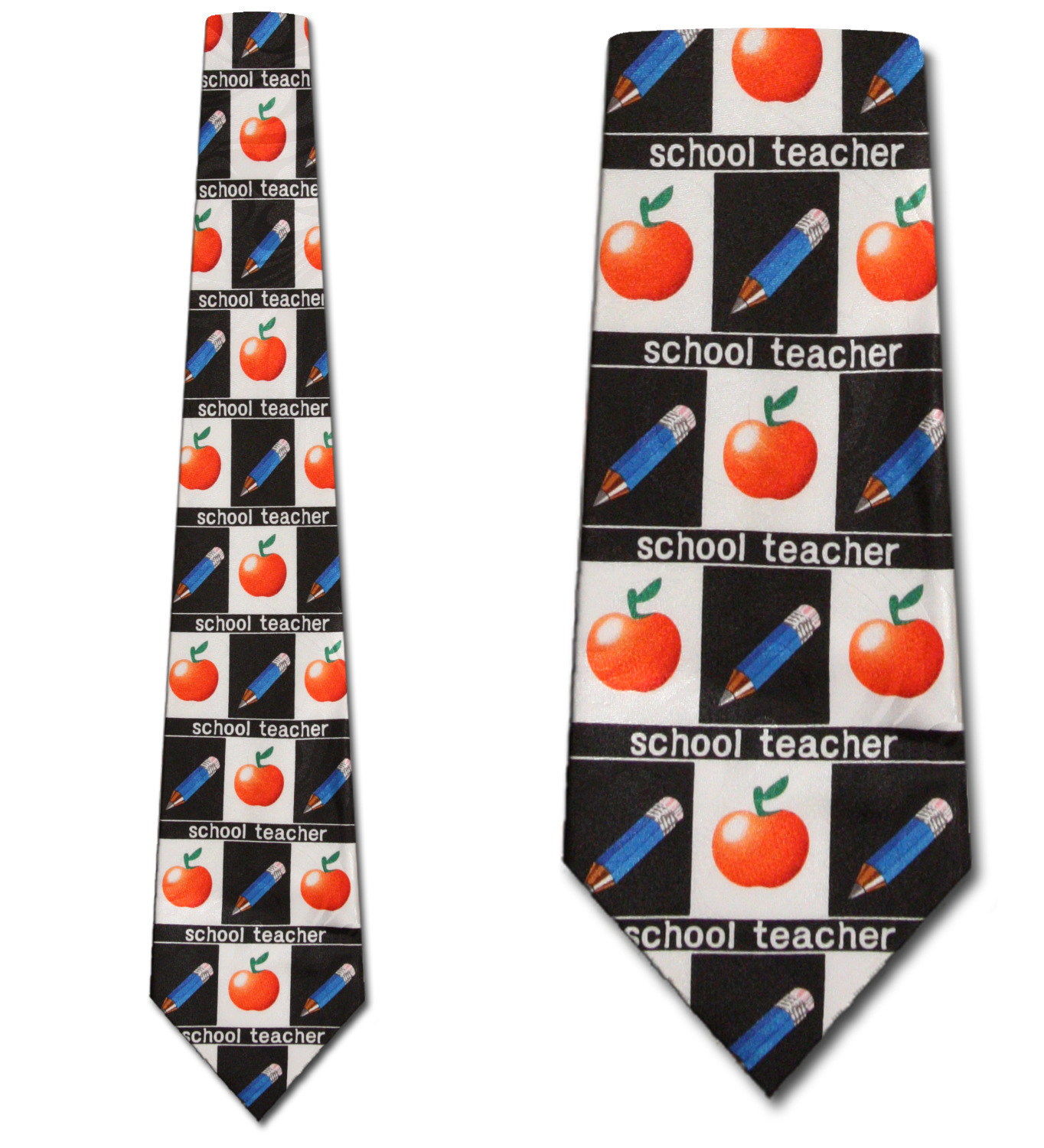 1670-100: Teacher Ties Apple Pencil Neckties Black by Steven Harris