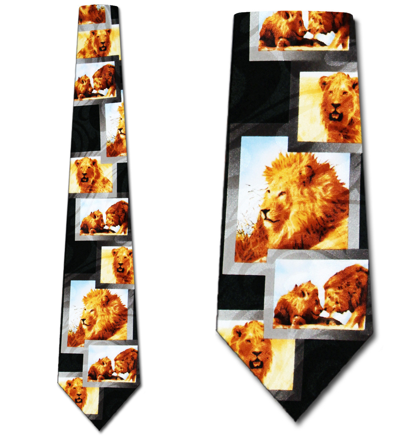 1675-100: Lion Ties Panels Lions Necktie Black by Steven Harris