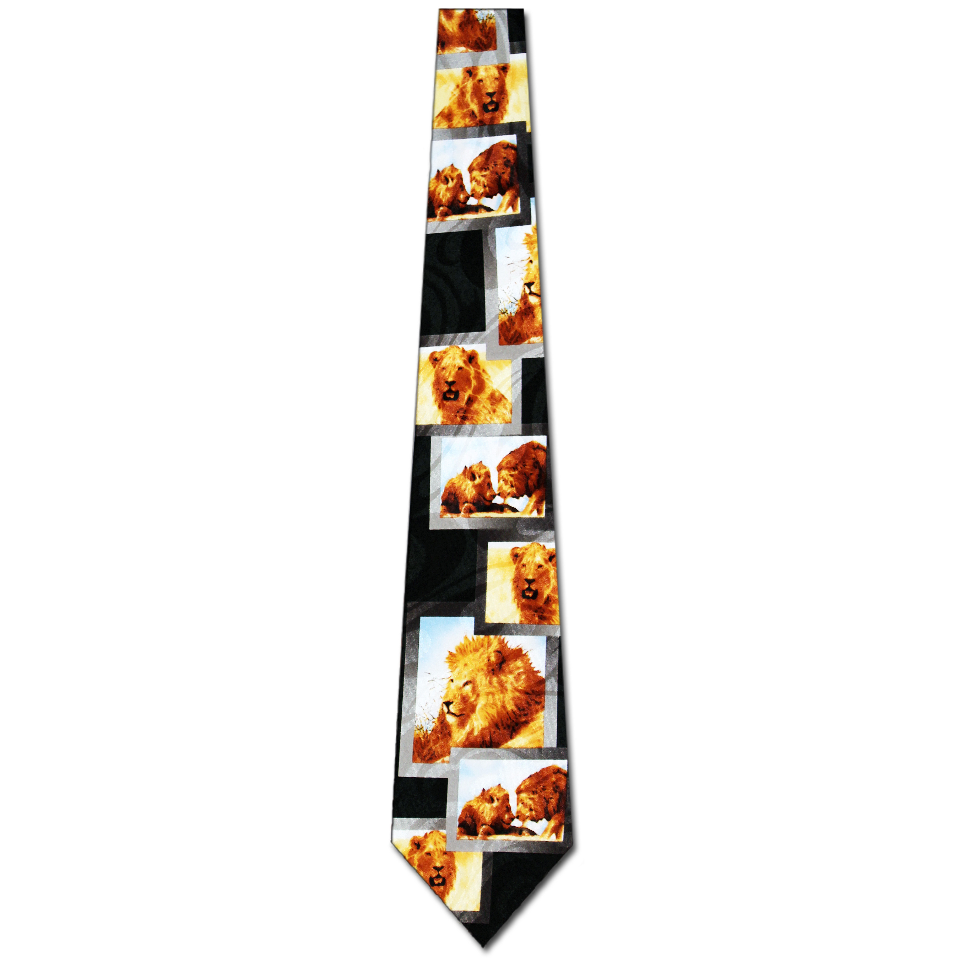 1675-100: Lion Ties Panels Lions Necktie Black by Steven Harris at Abcties.com