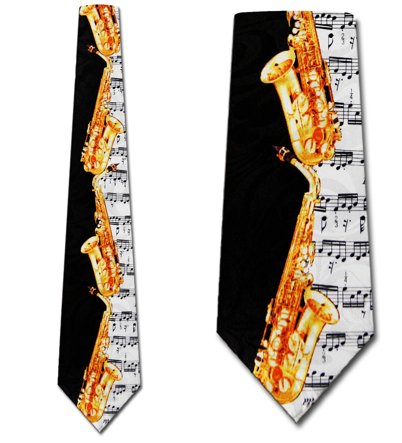 1686-100: Saxophone Ties Black White Sheet Music Neckties by Steven Harris