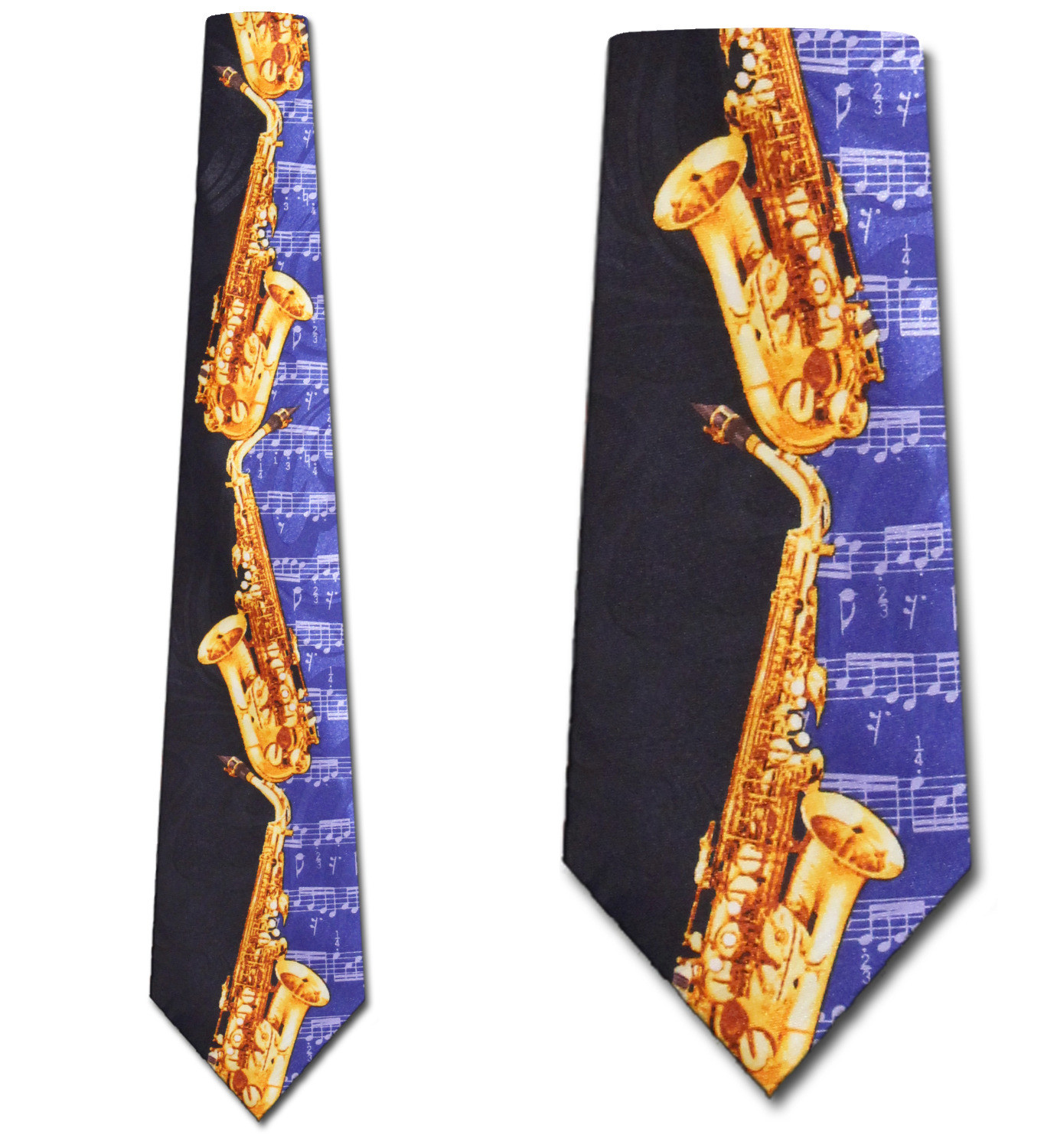 1686-102: Saxophone Ties Navy Sheet Music Neckties by Steven Harris