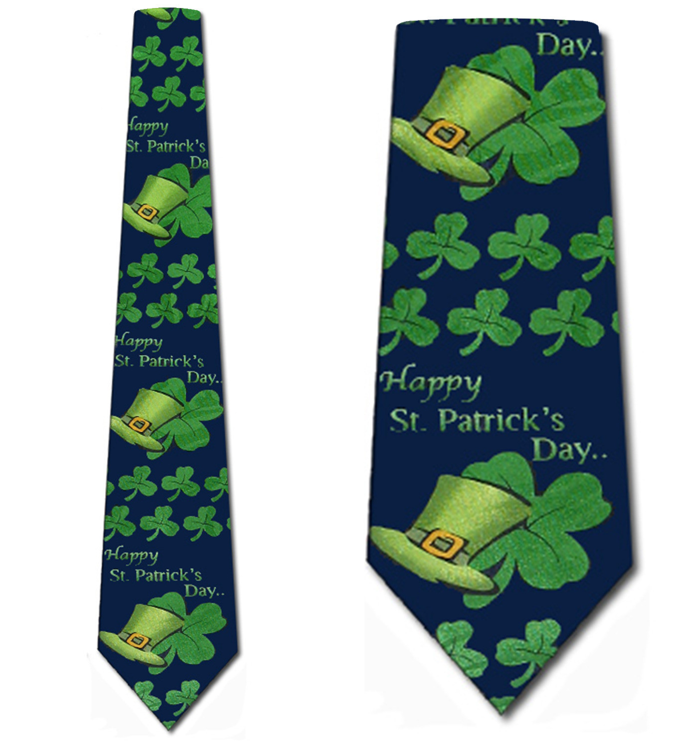 1693-102: Happy St Patricks Day Ties Clovers and Irish Hats Necktie Navy by Steven Harris