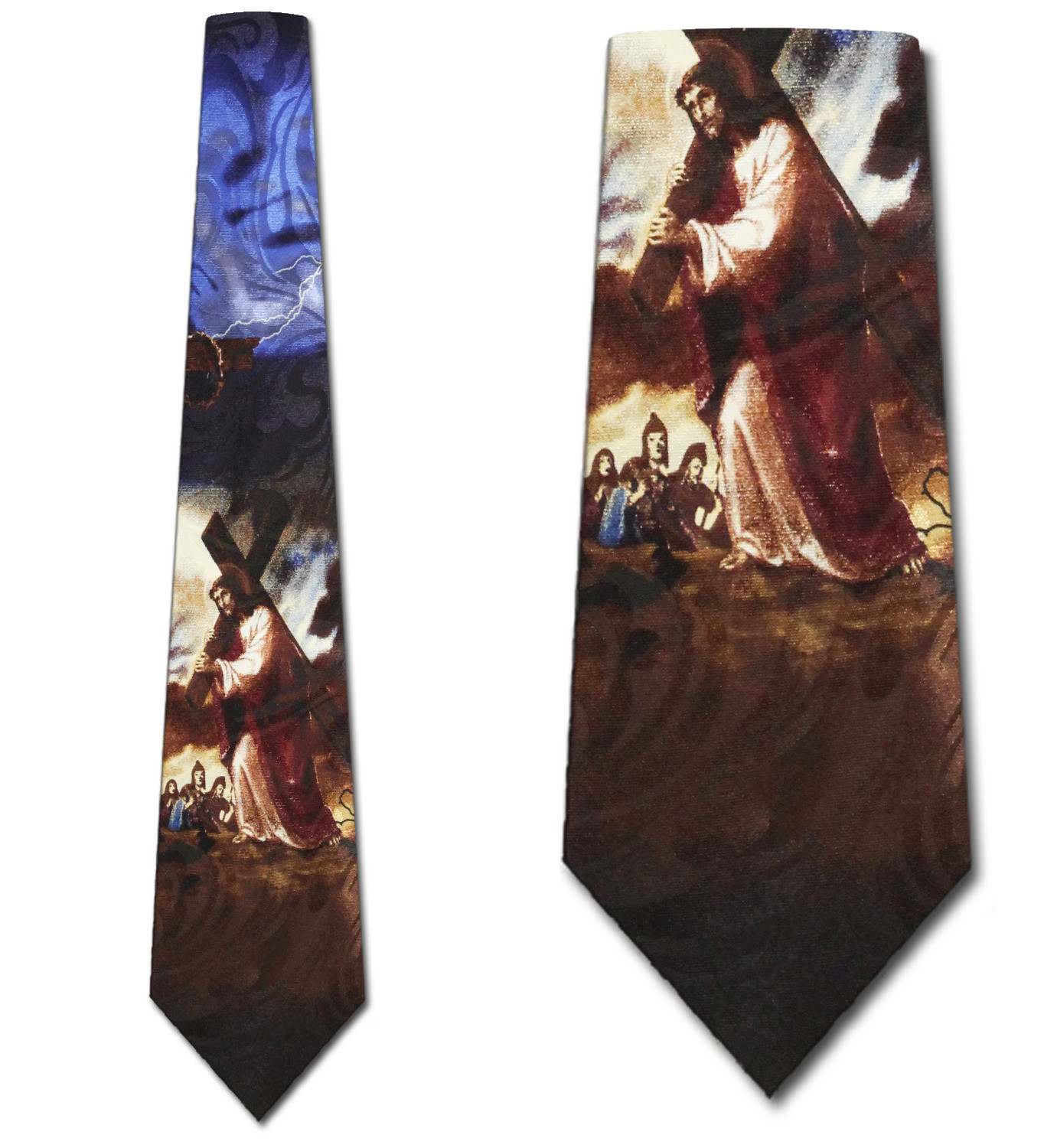 1702-100: Christ Carrying Cross Tie Bosch Religious Neckties Navy by Steven Harris