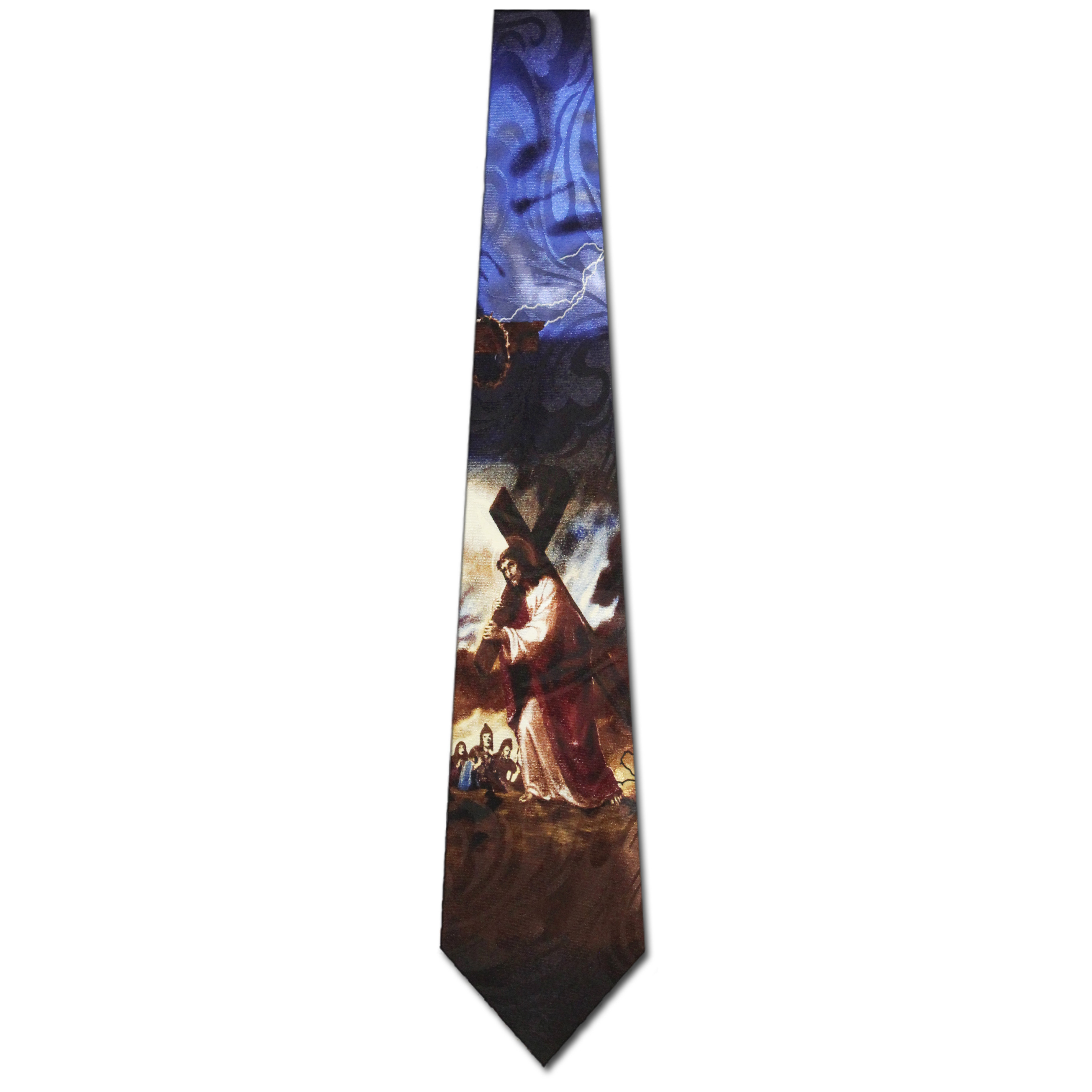 1702-100: Christ Carrying Cross Tie Bosch Religious Neckties Navy by Steven Harris at Abcties.com