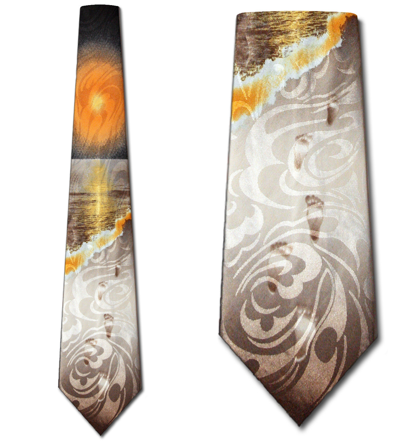 1706-100: Footprints in the Sand Ties Black Honor and Remember Neckties by Steven Harris at Abcties.com