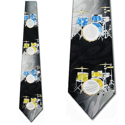 1728-100: Drum Set Ties Black Music Drummer Drums Necktie by Steven Harris