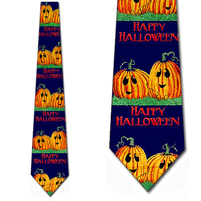 1738-102: Smiley Pumpkins Tie Halloween Pumpkin Neckties Navy by Steven Harris