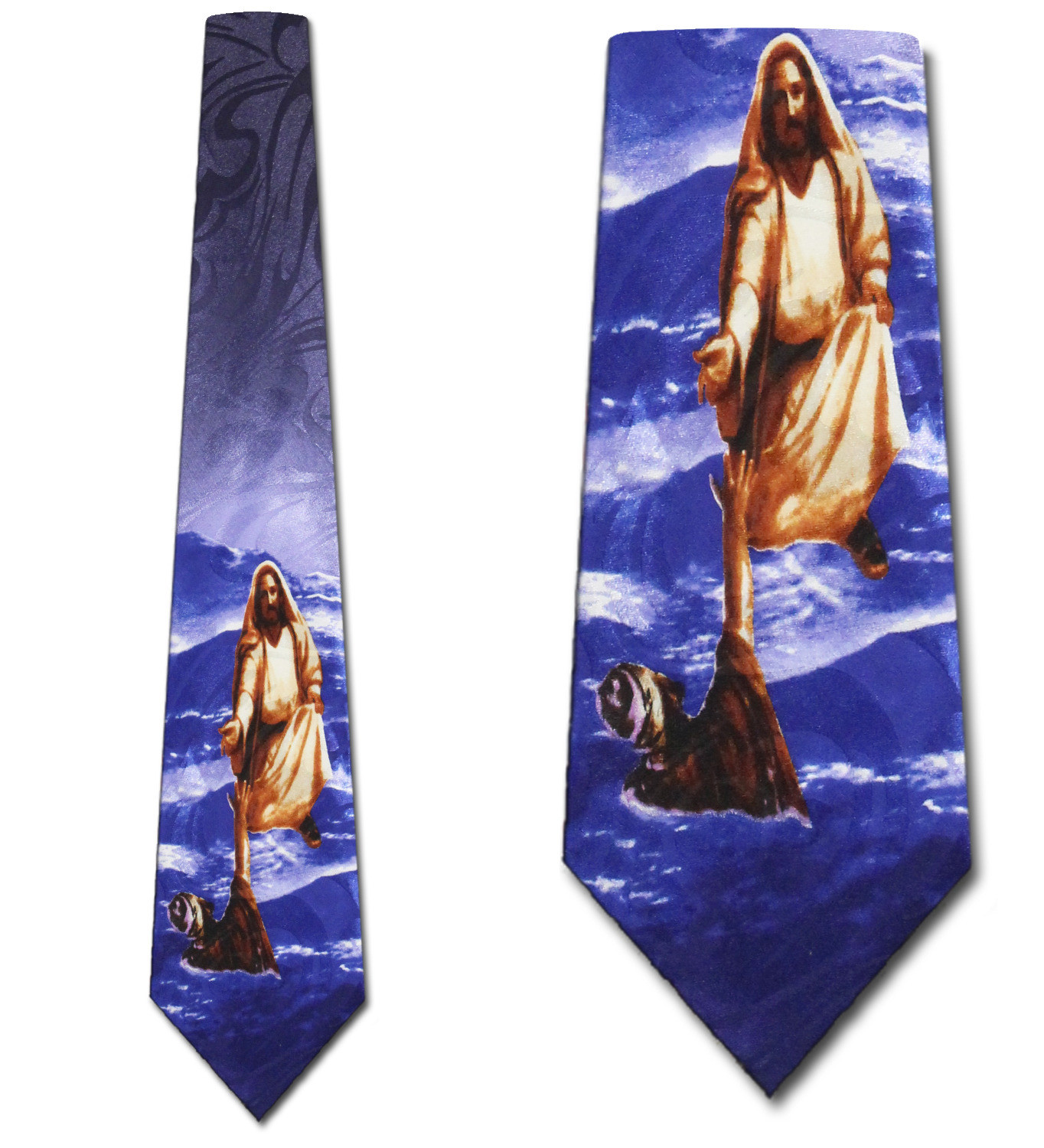1748-102: Jesus Walking on Water Ties Saving Peter Necktie Navy by Steven Harris at Abcties.com