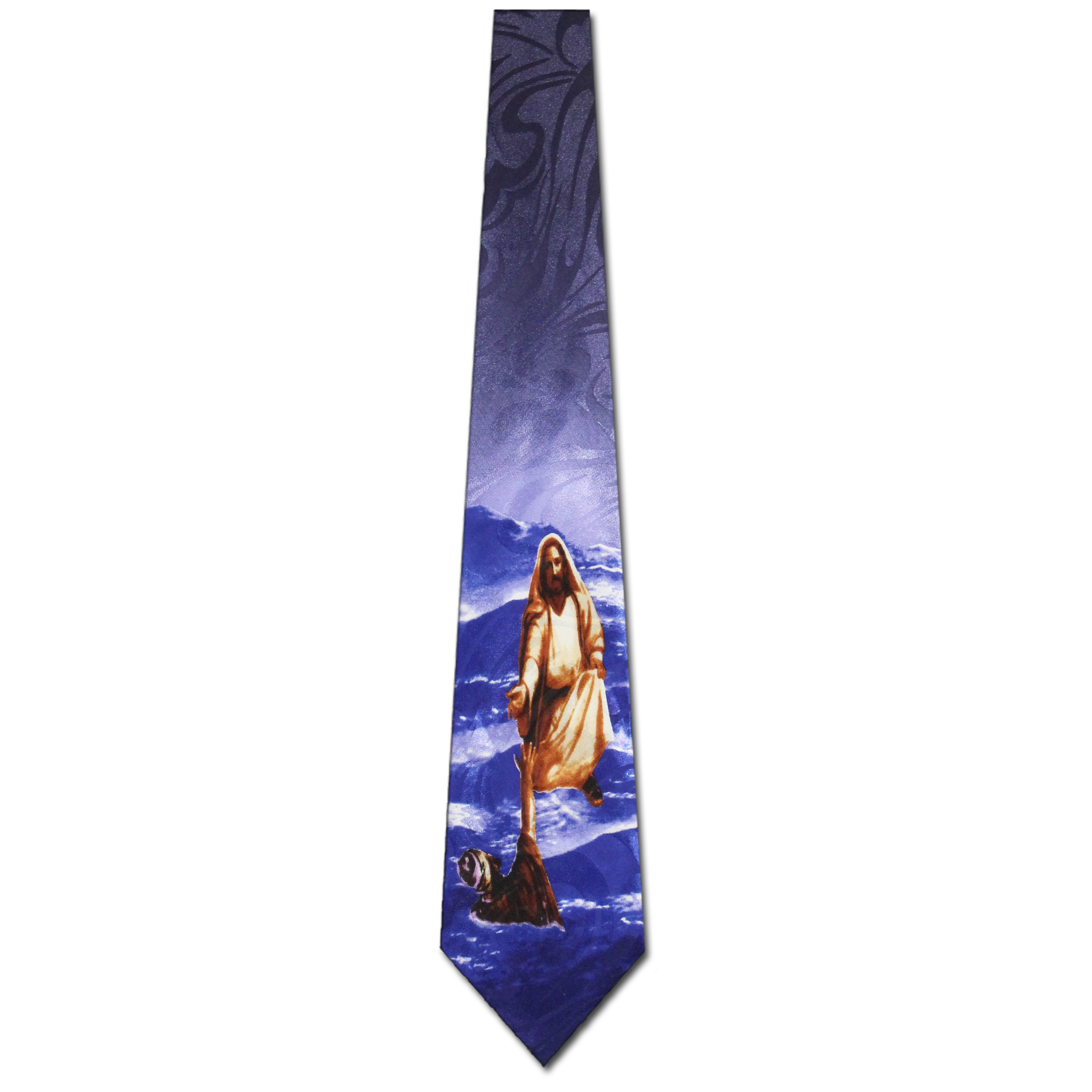 1748-102: Jesus Walking on Water Ties Saving Peter Necktie Navy by Steven Harris at Abcties.com