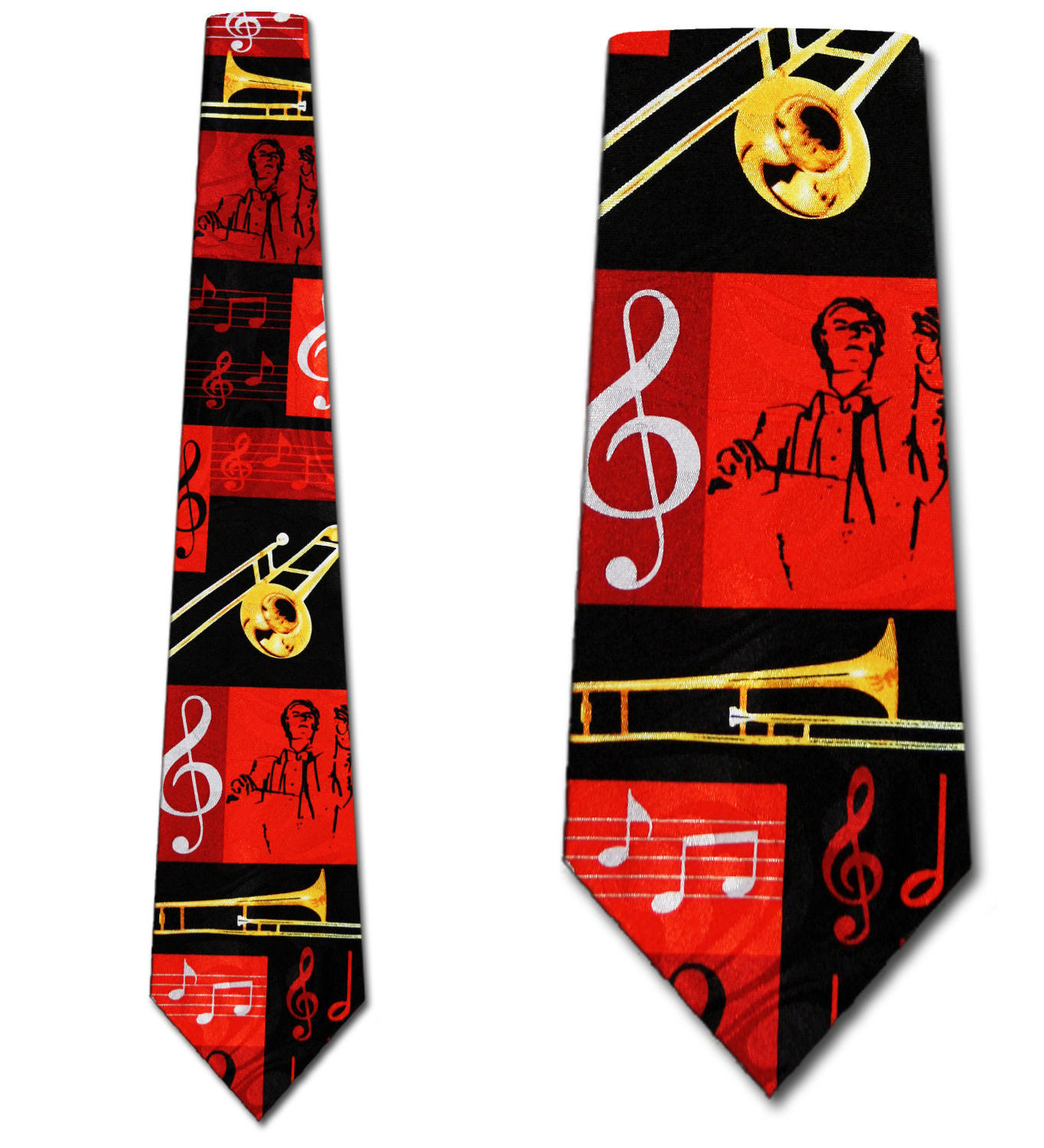 1769-100: Trombone Collage Tie Red Trombones Neckties by Steven Harris