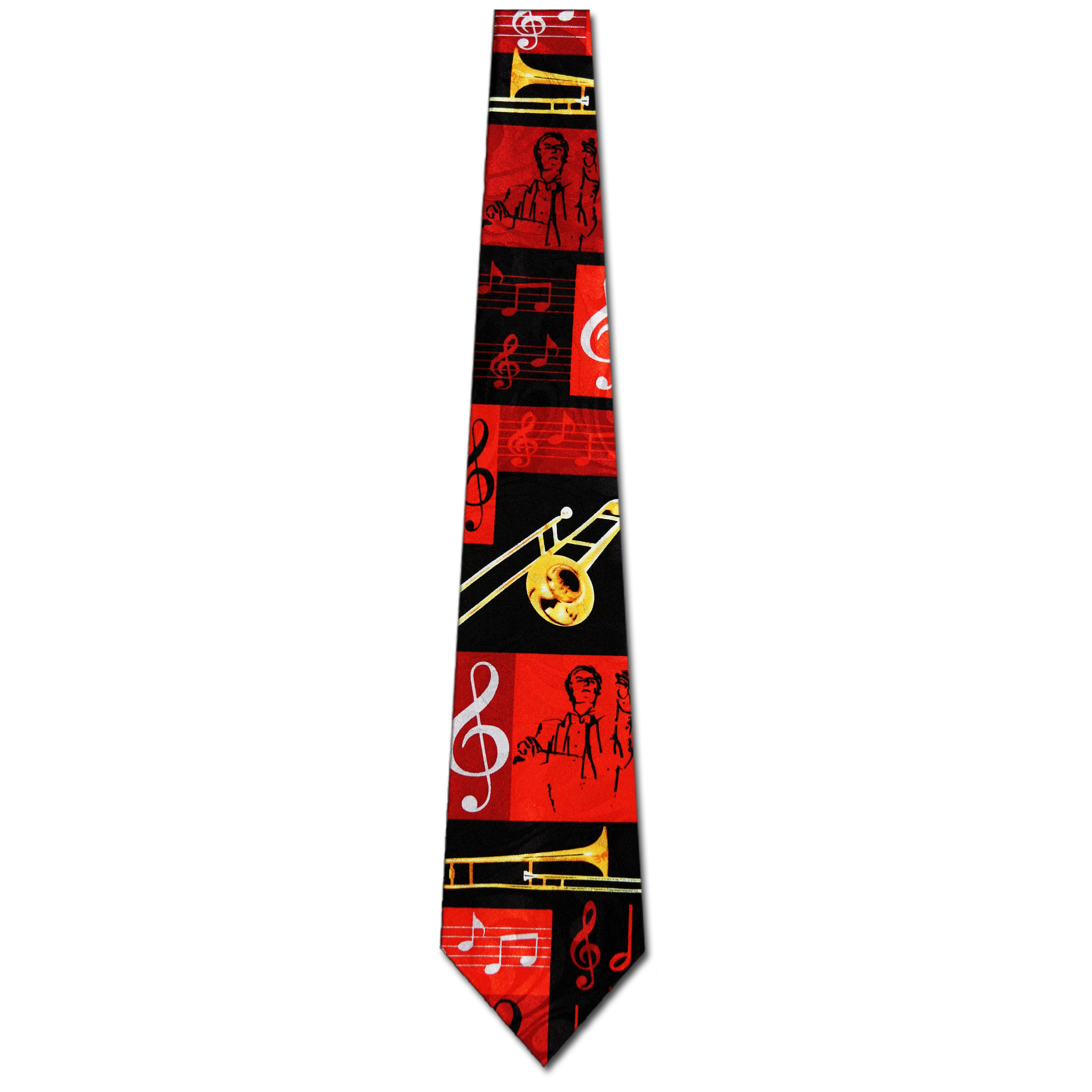 1769-100: Trombone Collage Tie Red Trombones Neckties by Steven Harris at Abcties.com