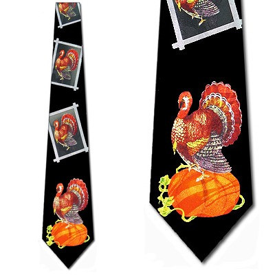1789-100: Thanksgiving Turkey Panels Tie Fall Autumn Pumpkins Neckties Black by Steven Harris