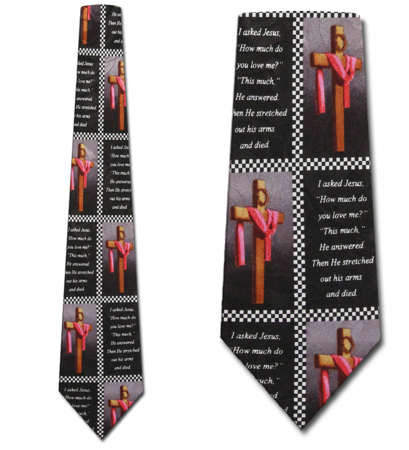 1795-100: Checkered Crucifixion Ties Jesus Cross Neckties Black by Steven Harris