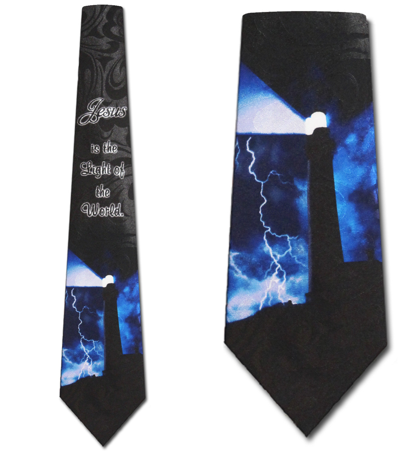 1801-100: Light of the World Neckties Inspirational Lighthouse Ties Black by Steven Harris