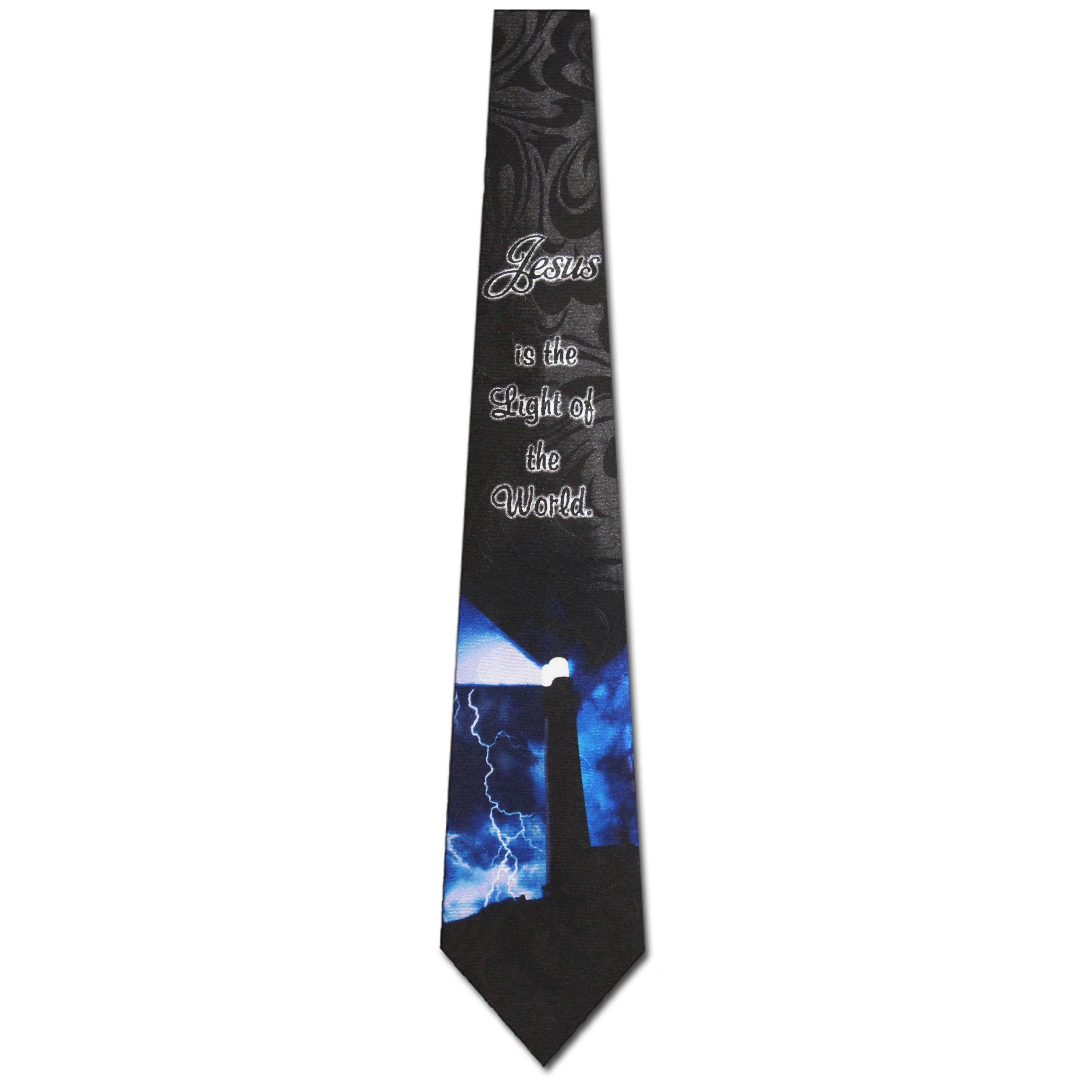 1801-100: Light of the World Neckties Inspirational Lighthouse Ties Black by Steven Harris at Abcties.com