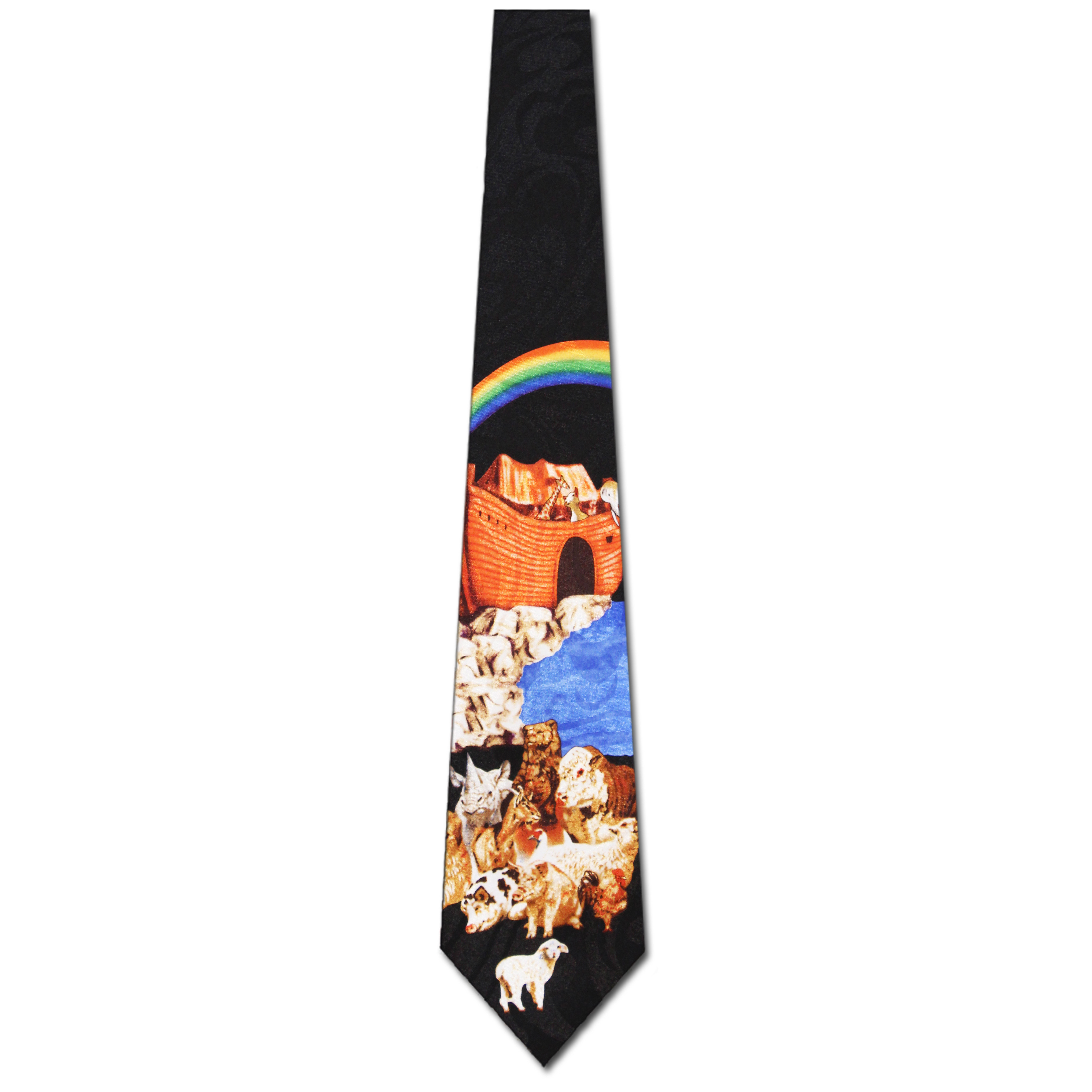 1803-2907: Noahs Ark Ties Bible Neckties Rainbow Black by Steven Harris at Abcties.com