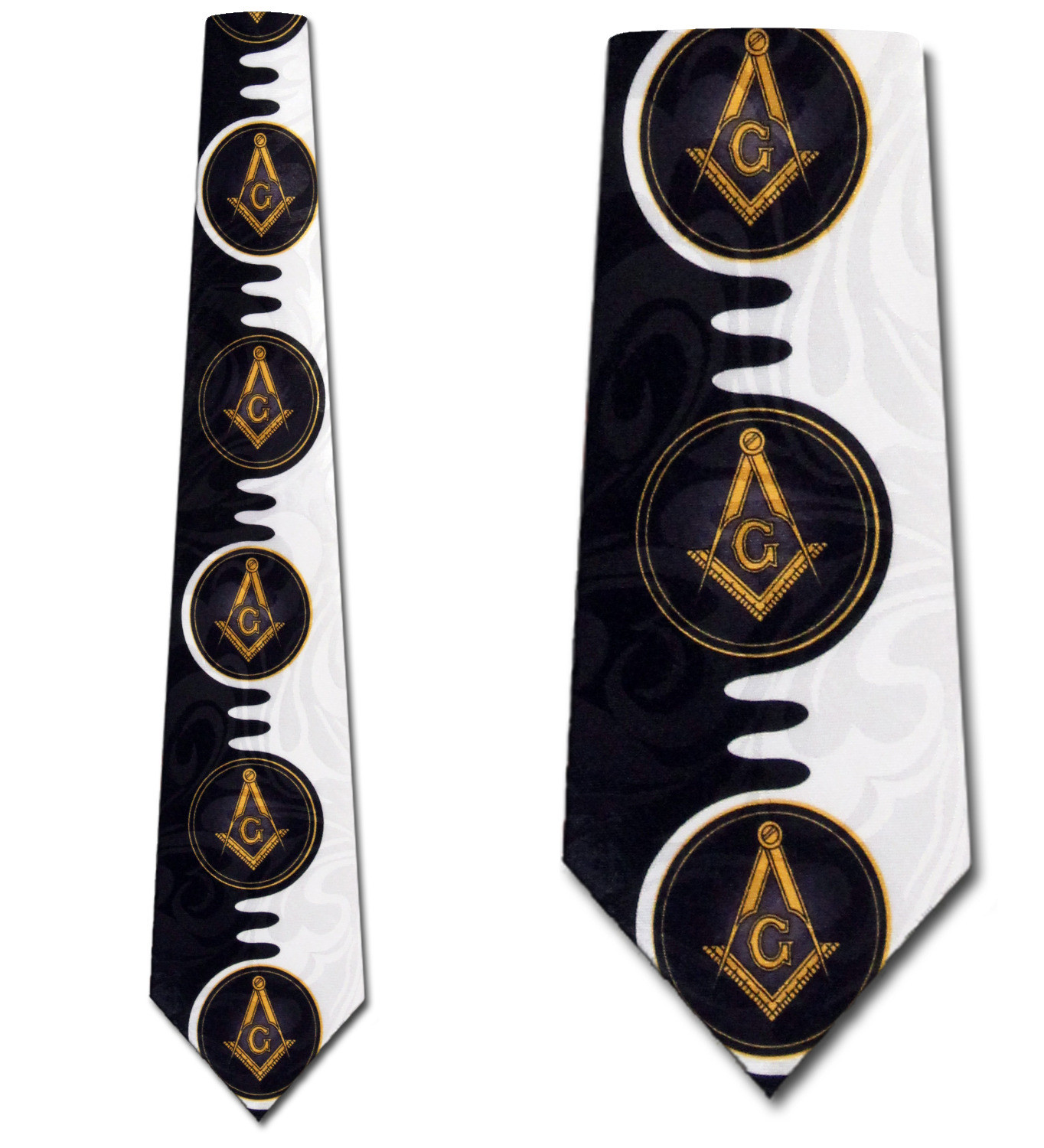 1810-100: Masons Necktie Black Split Compass Wave Ties by Steven Harris