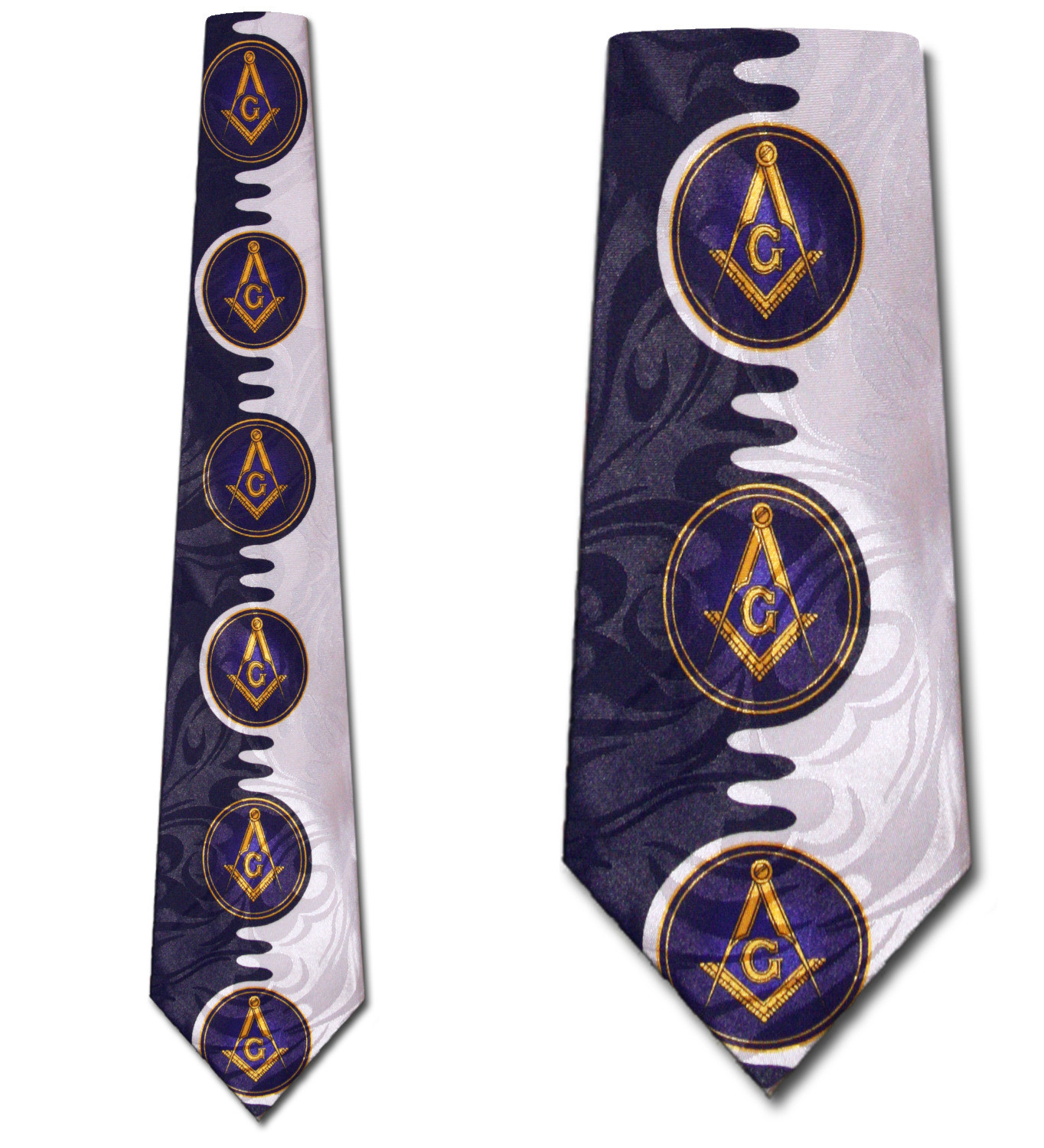 1810-102: Masons Necktie Navy Split Compass Wave Ties by Steven Harris