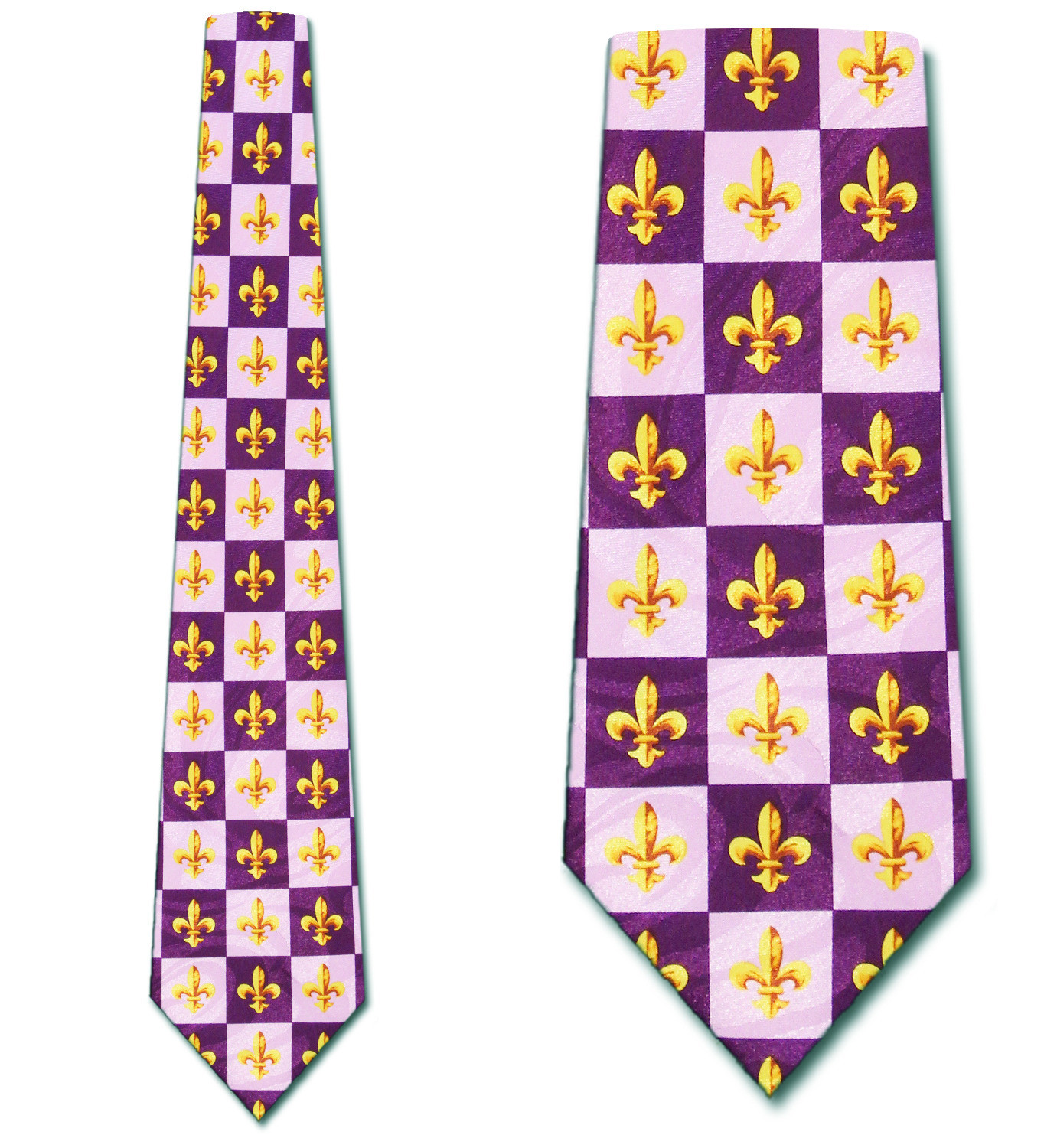 1814-100: Purple Checker Fleur De Lis Tie NOLA Neckties by Steven Harris