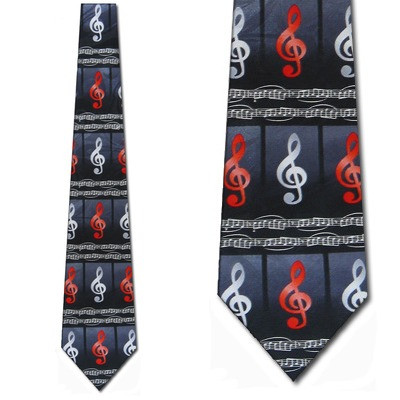 1827-100: Treble Clef Ties Black Music Notes Necktie by Steven Harris