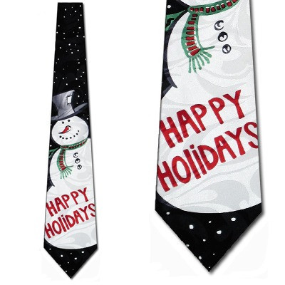 1836-104: Snow Man Ties Happy Holidays Neckties Black by Steven Harris