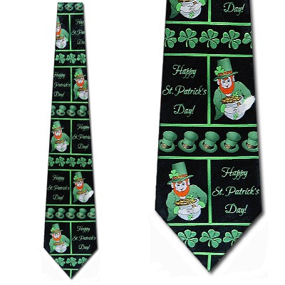 1839-100: Leprechaun Ties St Patricks Day Neckties Pot of Gold Black by Steven Harris