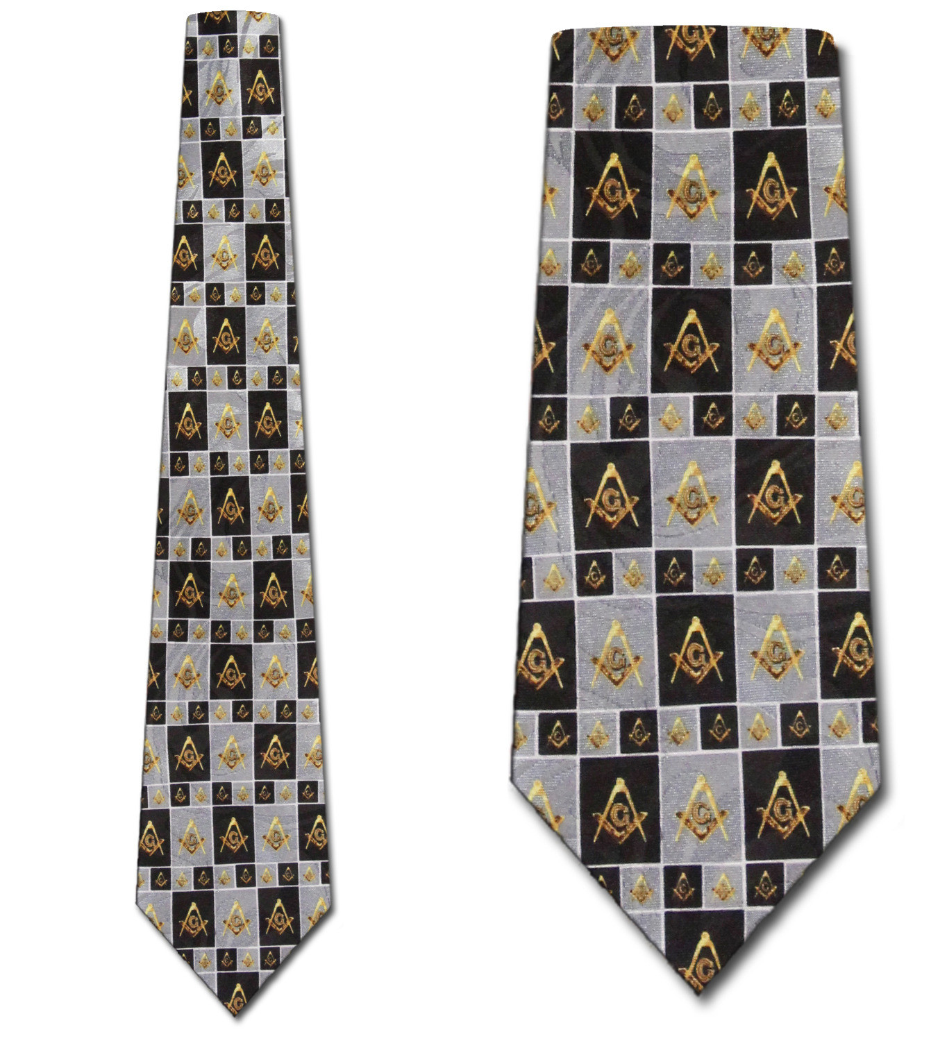 1853-100: Masons Checker Ties Black Square and Compass Neckties by Steven Harris