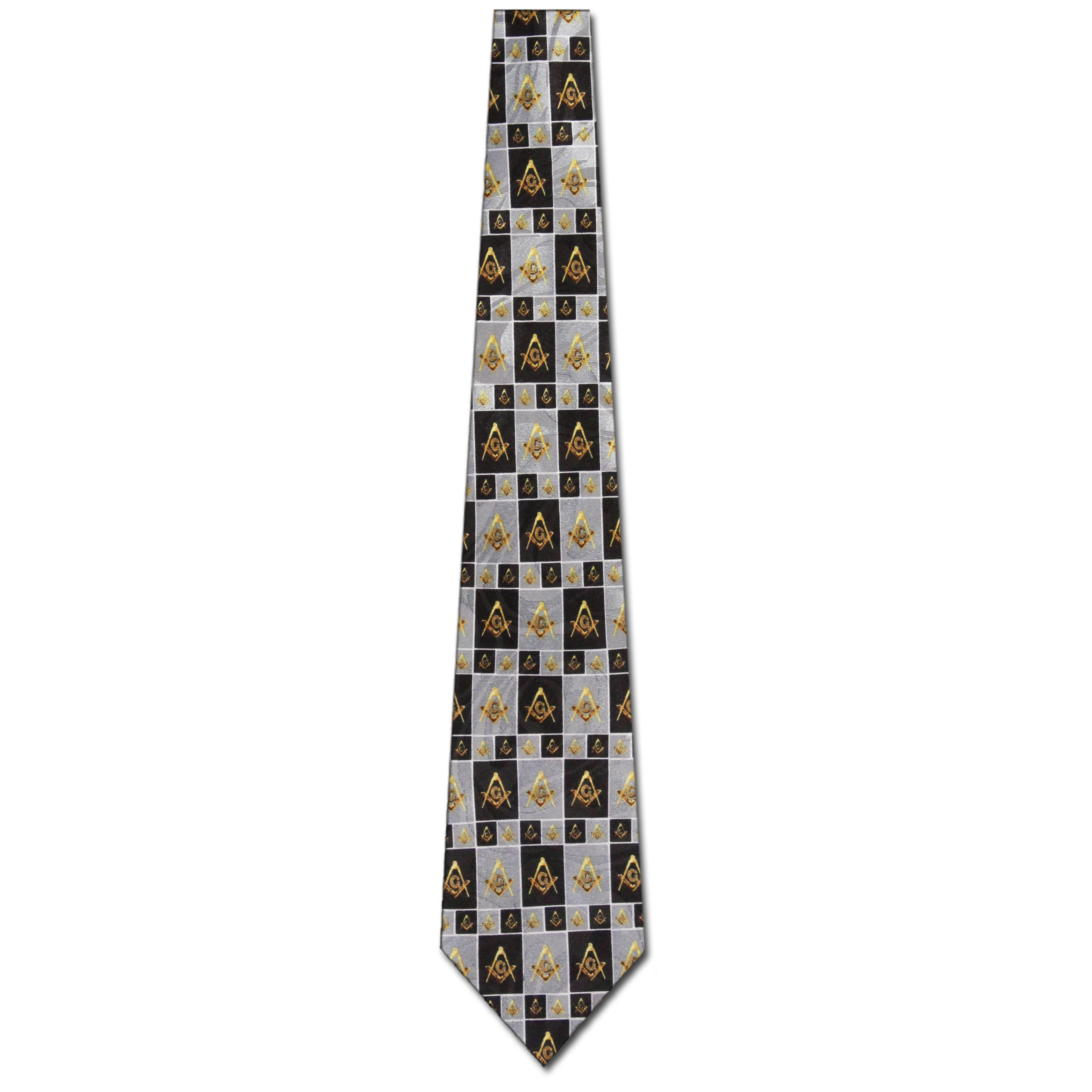 1853-100: Masons Checker Ties Black Square and Compass Neckties by Steven Harris at Abcties.com