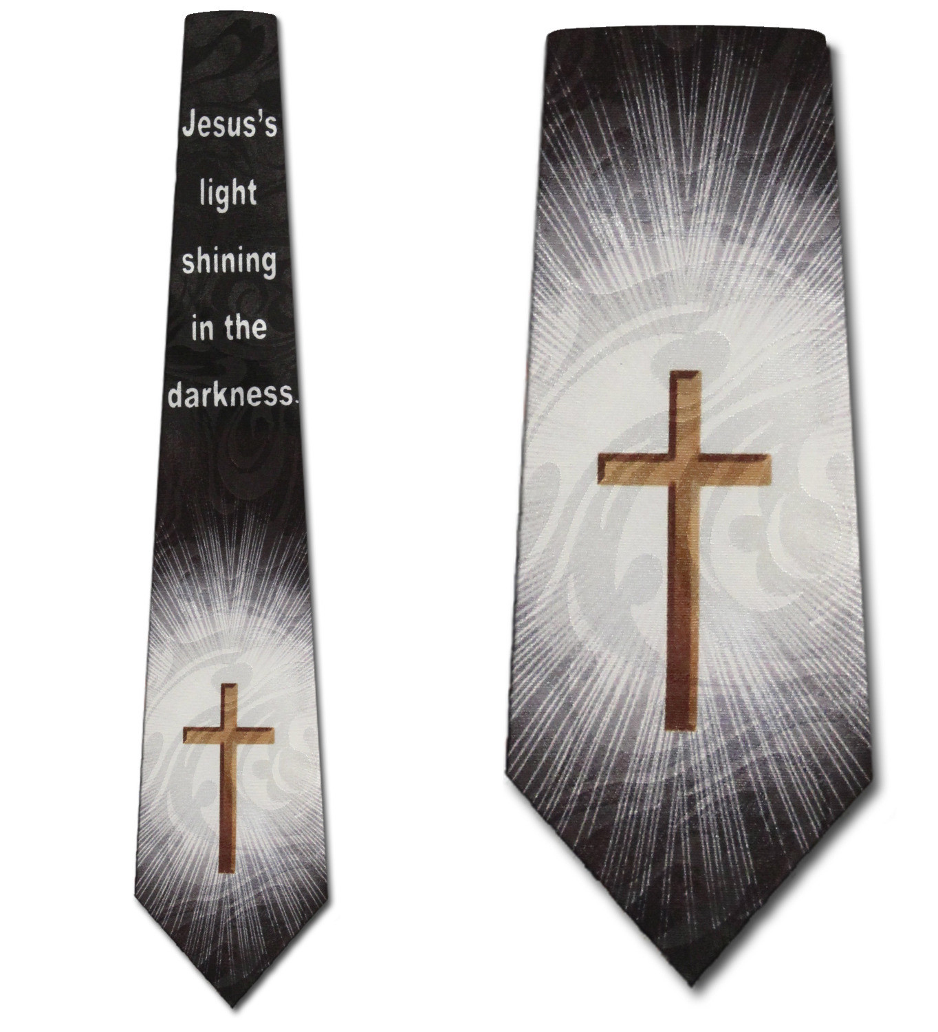 1894-100: Light Shining in the Darkness Tie Jesus Religious Neckties Black by Steven Harris