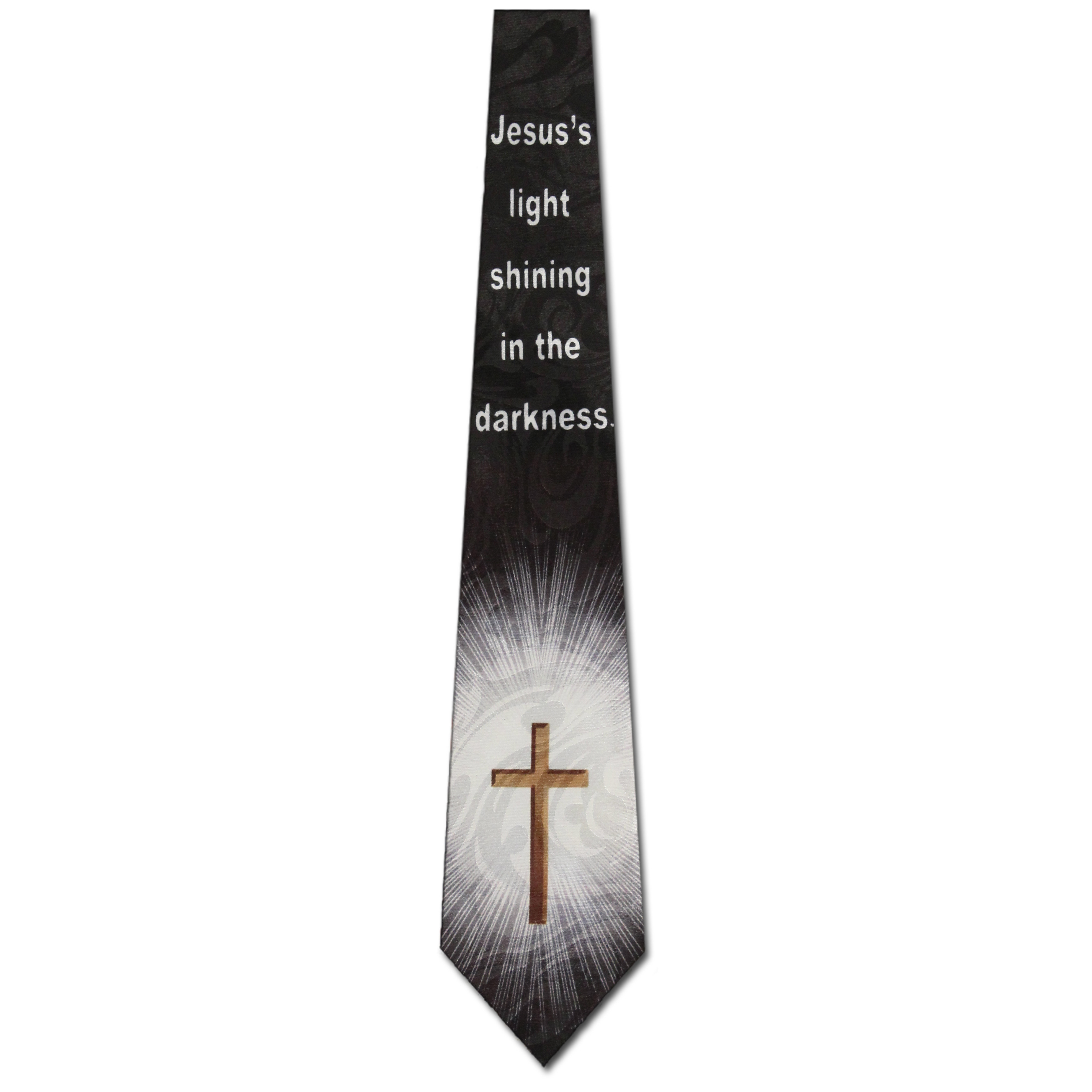 1894-100: Light Shining in the Darkness Tie Jesus Religious Neckties Black by Steven Harris at Abcties.com