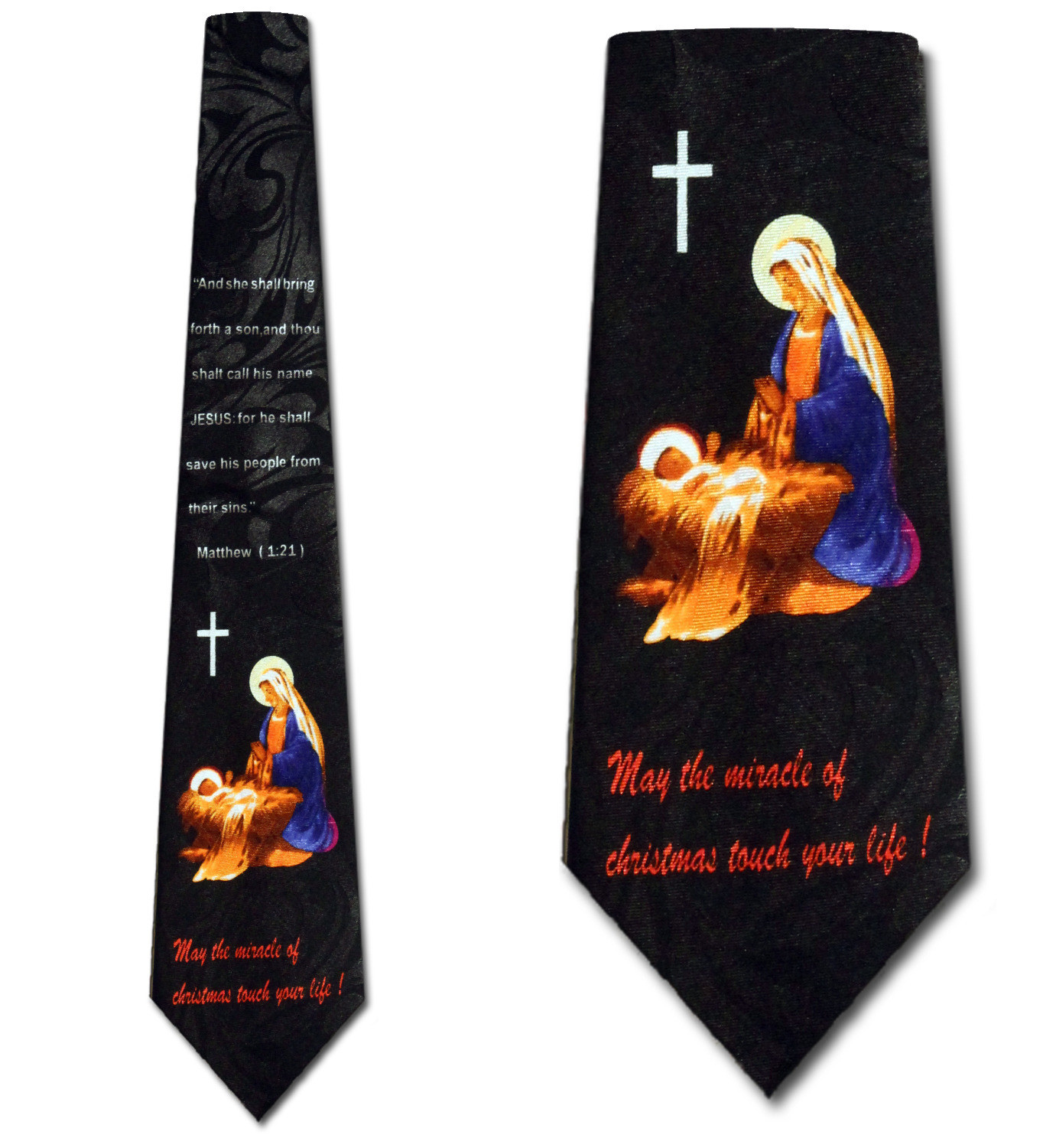 1899-100: Matthew 1 21 Ties Religious Miracle of Christmas Necktie by Steven Harris at Abcties.com