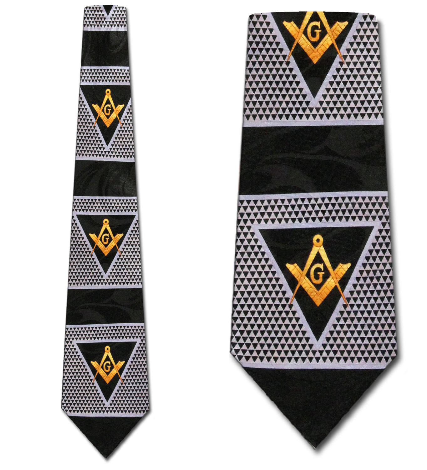 1908-100: Mason Panel Neckties Black Masons Ties by Steven Harris