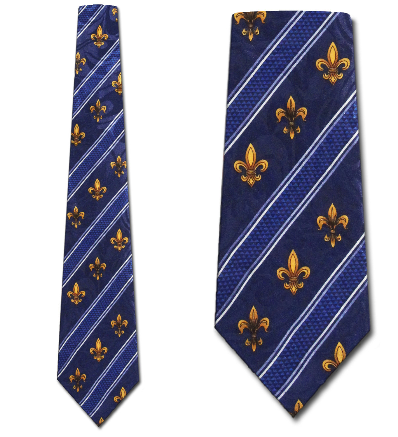 1911-102: Fleur De Lis Rep Stripe Ties New Orleans Necktie Navy by Steven Harris