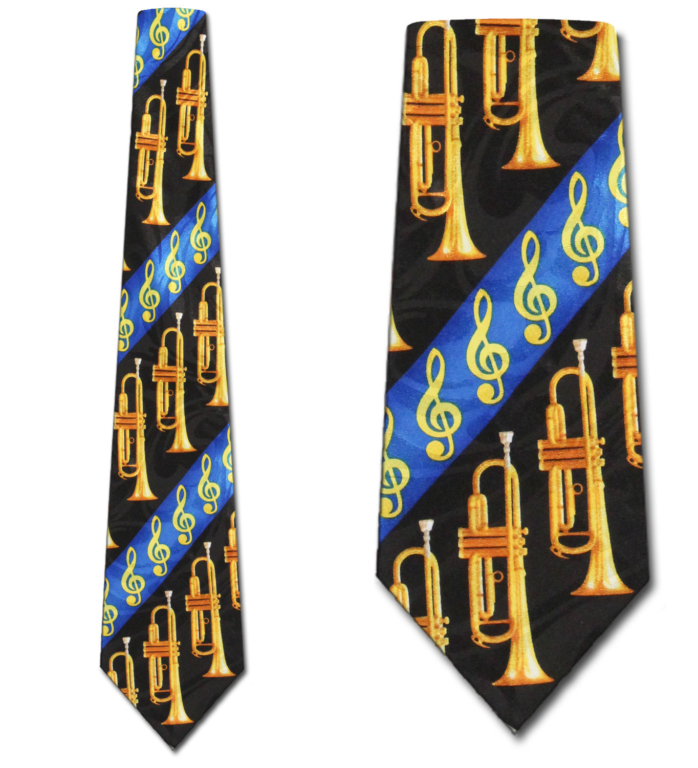 1919-100: Diagonal Clef Trumpet Tie Black Music Trumpets Neckties by Steven Harris