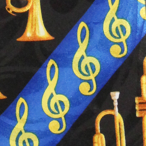 1919-100: Diagonal Clef Trumpet Tie Black Music Trumpets Neckties by Steven Harris