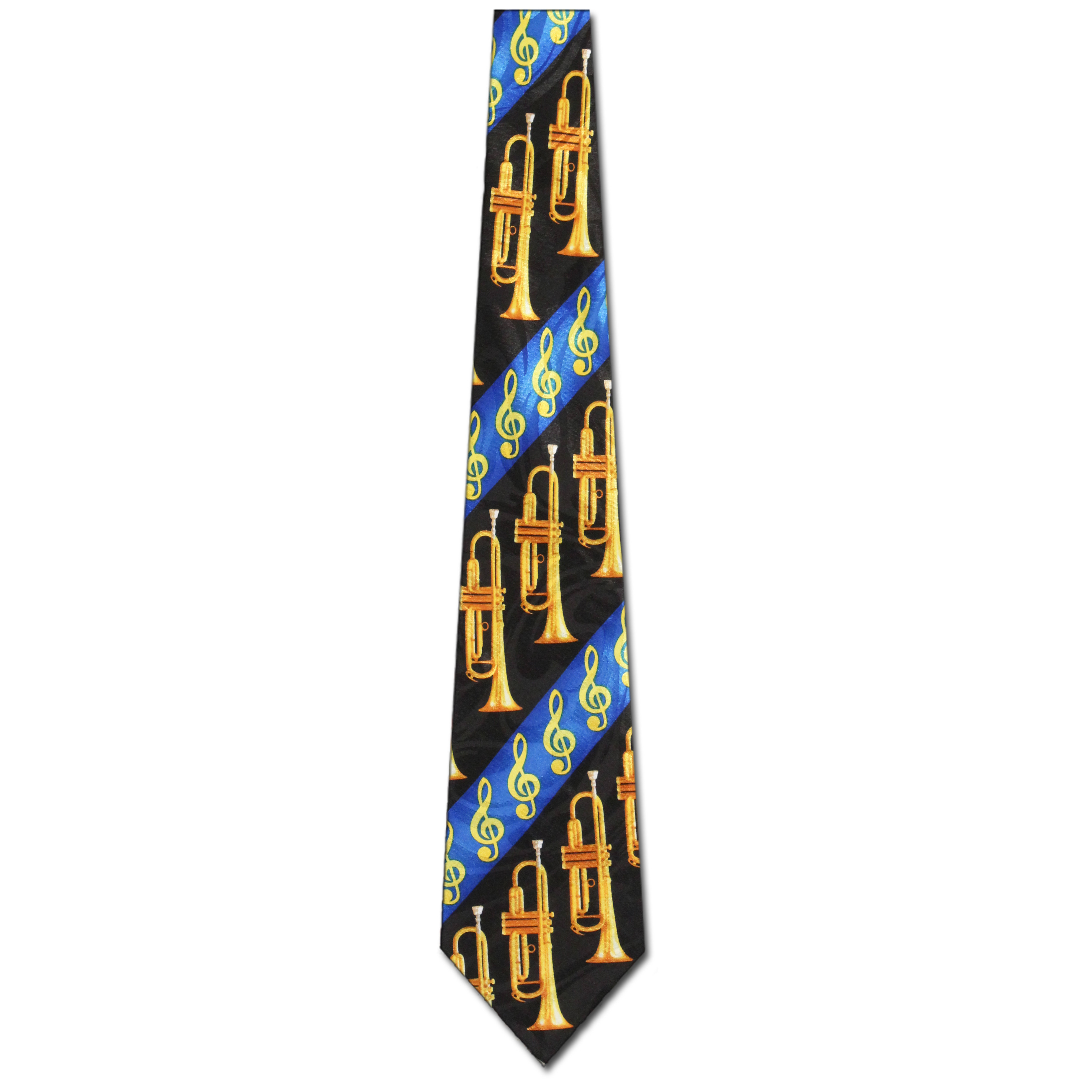 1919-100: Diagonal Clef Trumpet Tie Black Music Trumpets Neckties by Steven Harris at Abcties.com