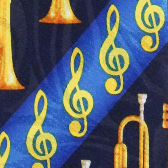 1919-102: Diagonal Clef Trumpet Tie Navy Music Trumpets Neckties by Steven Harris