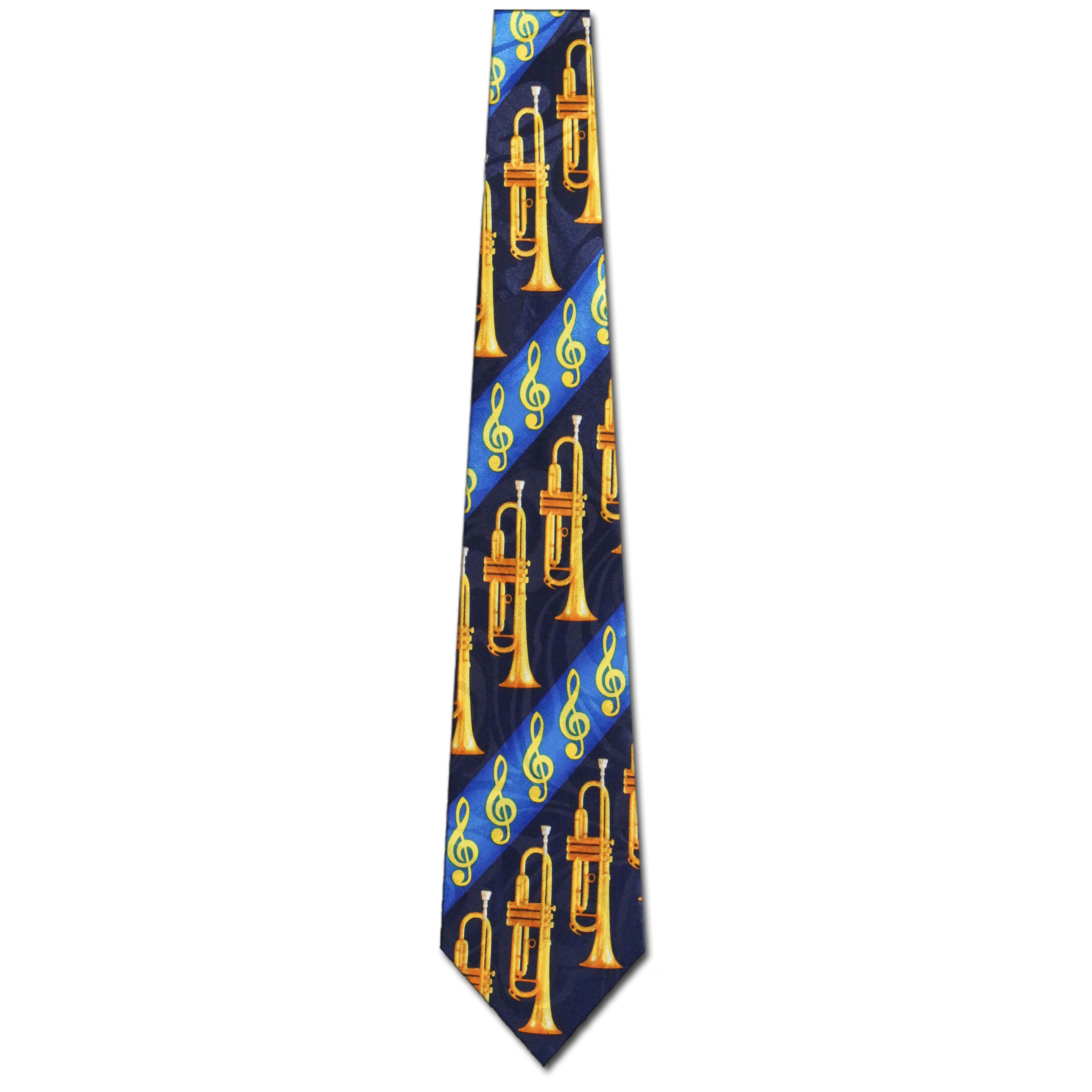 1919-102: Diagonal Clef Trumpet Tie Navy Music Trumpets Neckties by Steven Harris at Abcties.com